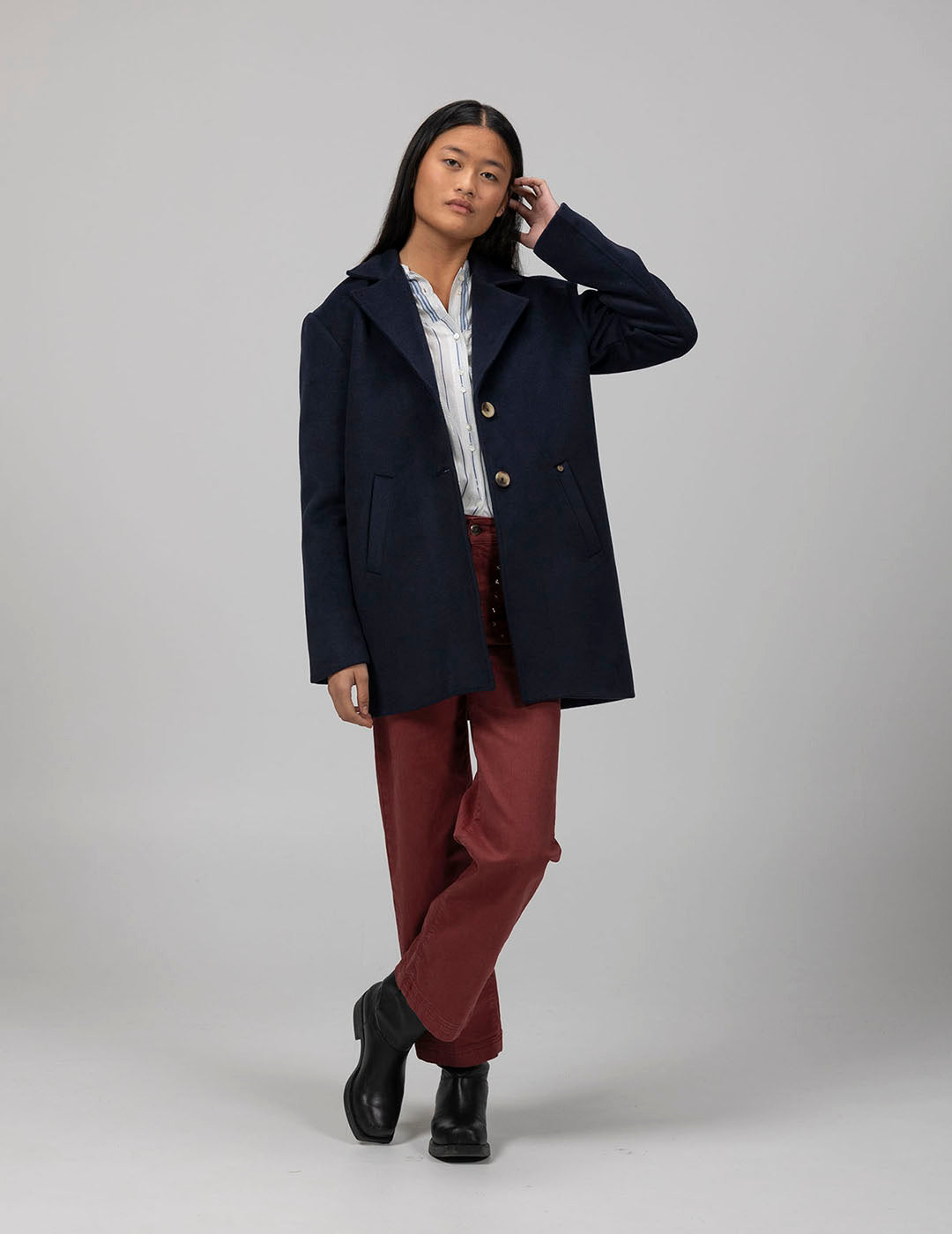 NAVY BLUE TEEN MIDI COAT