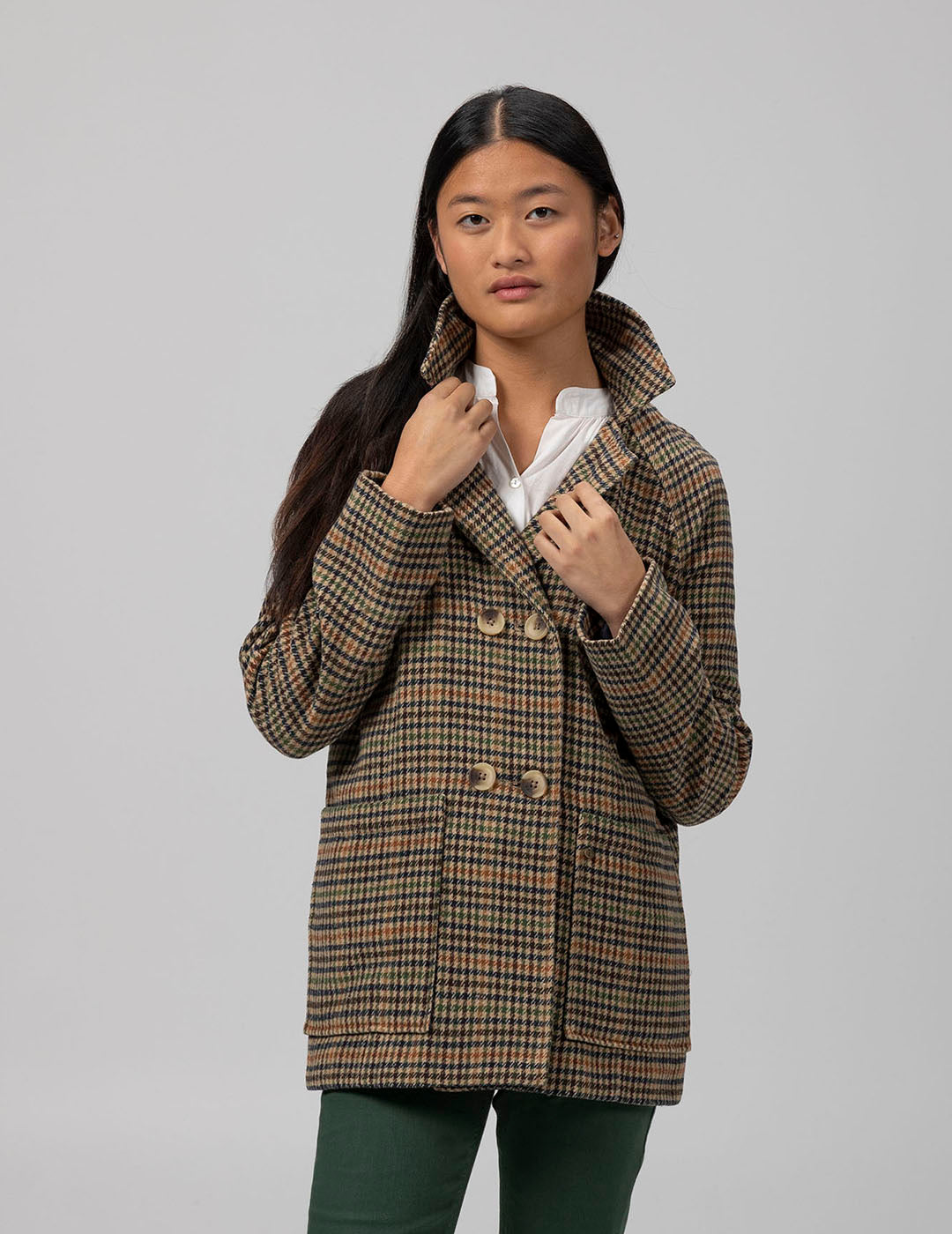 TEEN MIDI COAT WITH MULTICOLOR PRINT CHECK