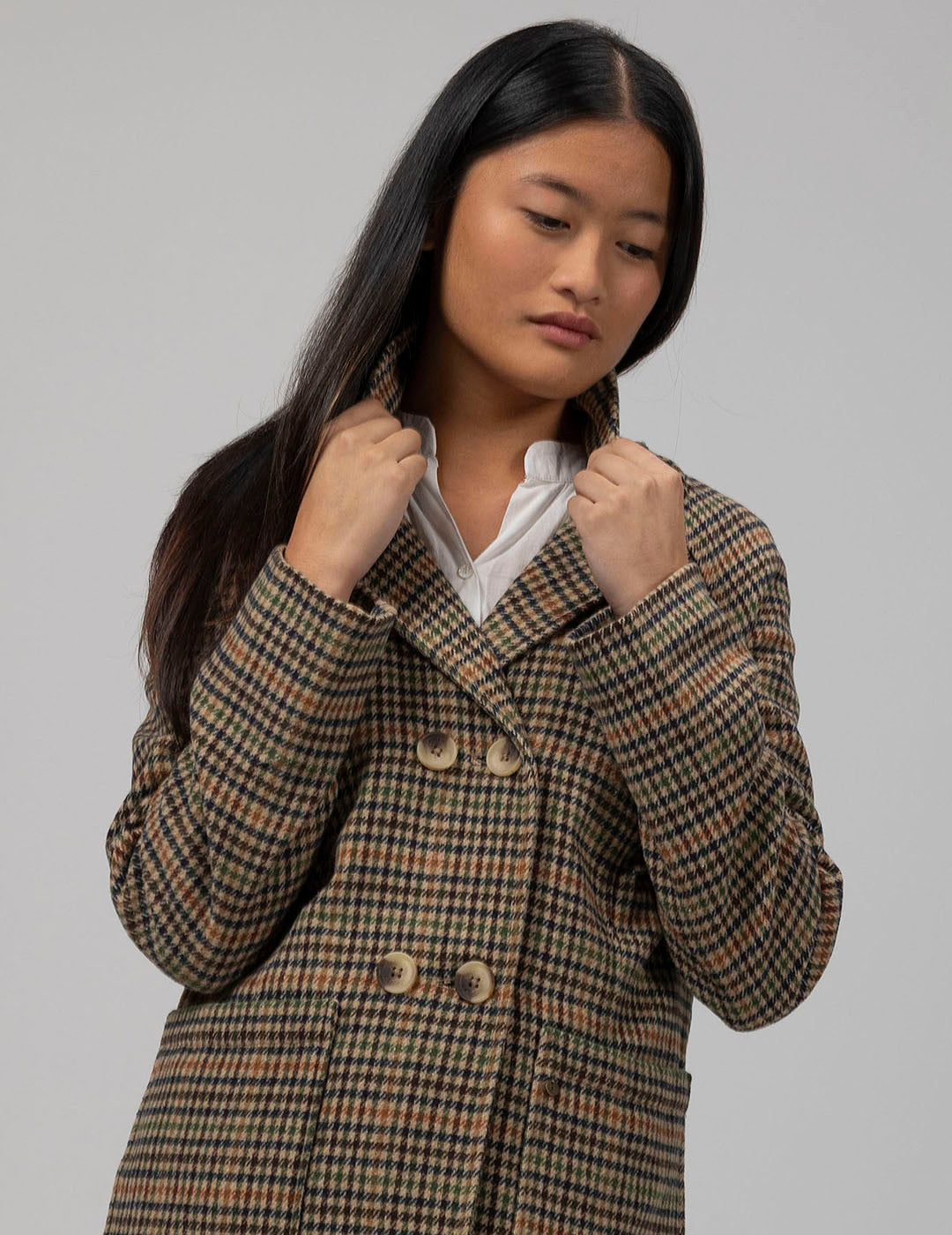 TEEN MIDI COAT WITH MULTICOLOR PRINT CHECK