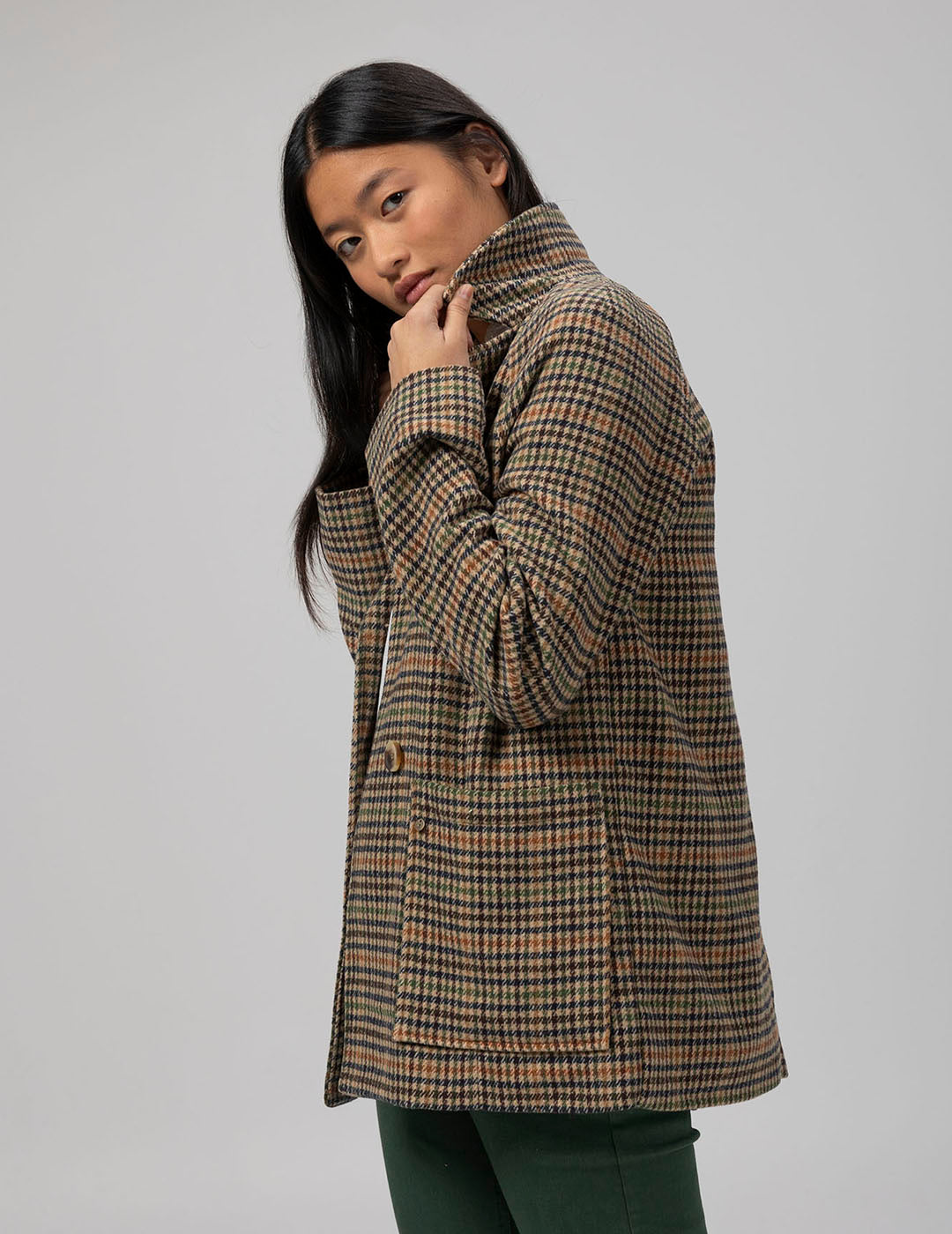 TEEN MIDI COAT WITH MULTICOLOR PRINT CHECK