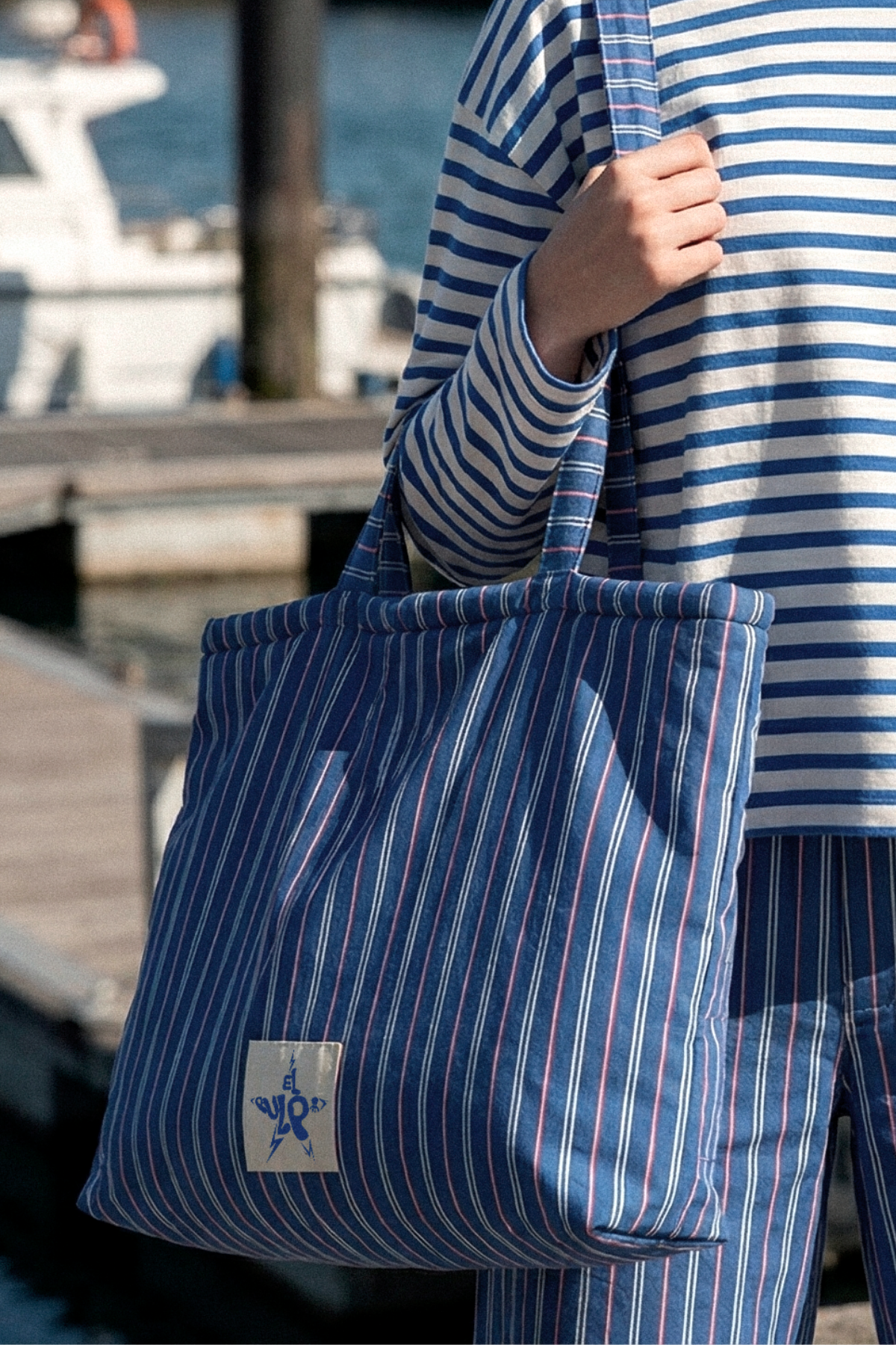 Tote bag teen rayas azul