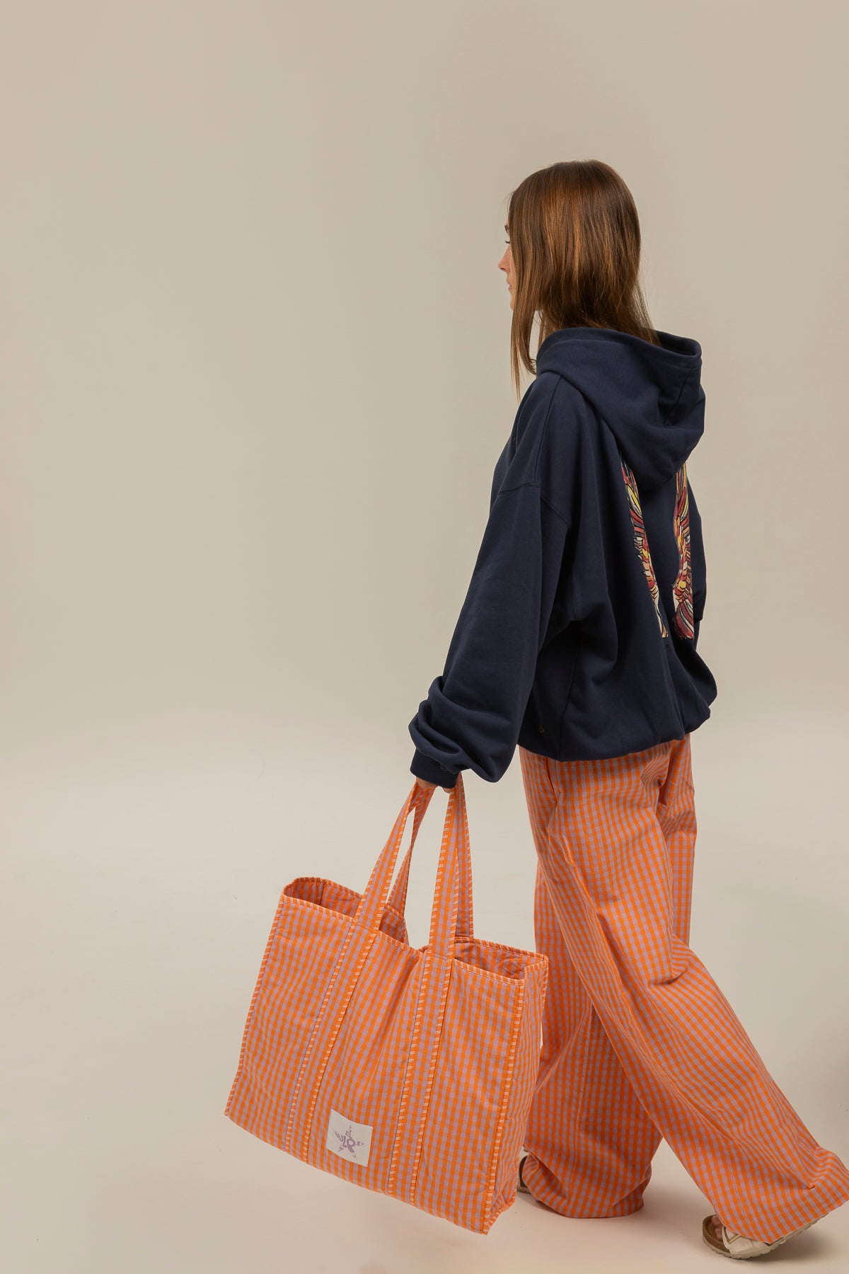 Tote bag teen cuadros vichy naranja