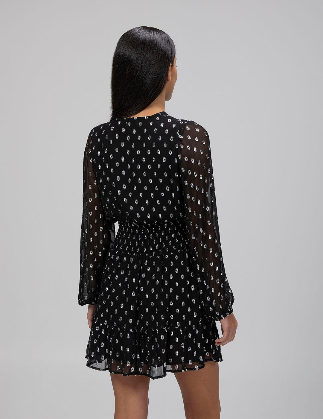 SHORT TEEN DRESS WITH ELASTIC TOP AND BLACK DROP PRINT