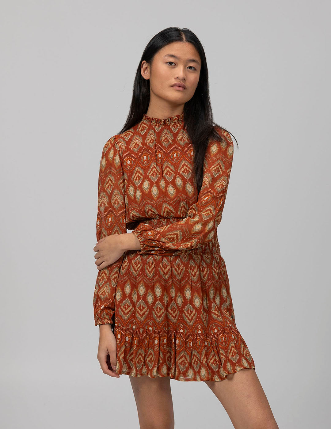 SHORT TEEN DRESS WITH ETHNIC TILE PRINT