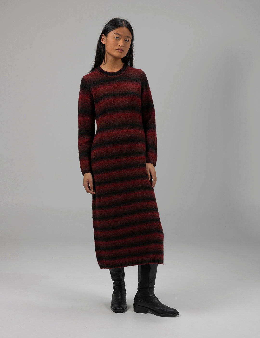 TEEN MIDI KNITTED DRESS WITH BURGUNDY OPENING