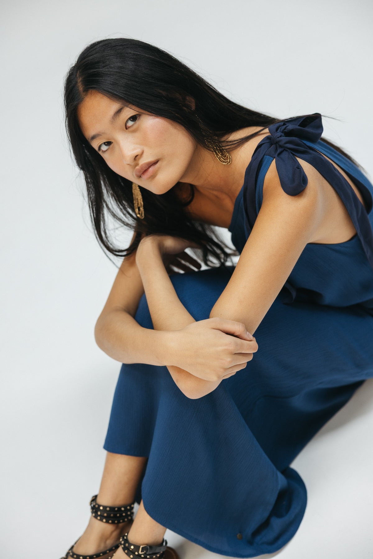 VESTIDO TEEN ASIMÉTRICO LAZO  AZUL ROYAL