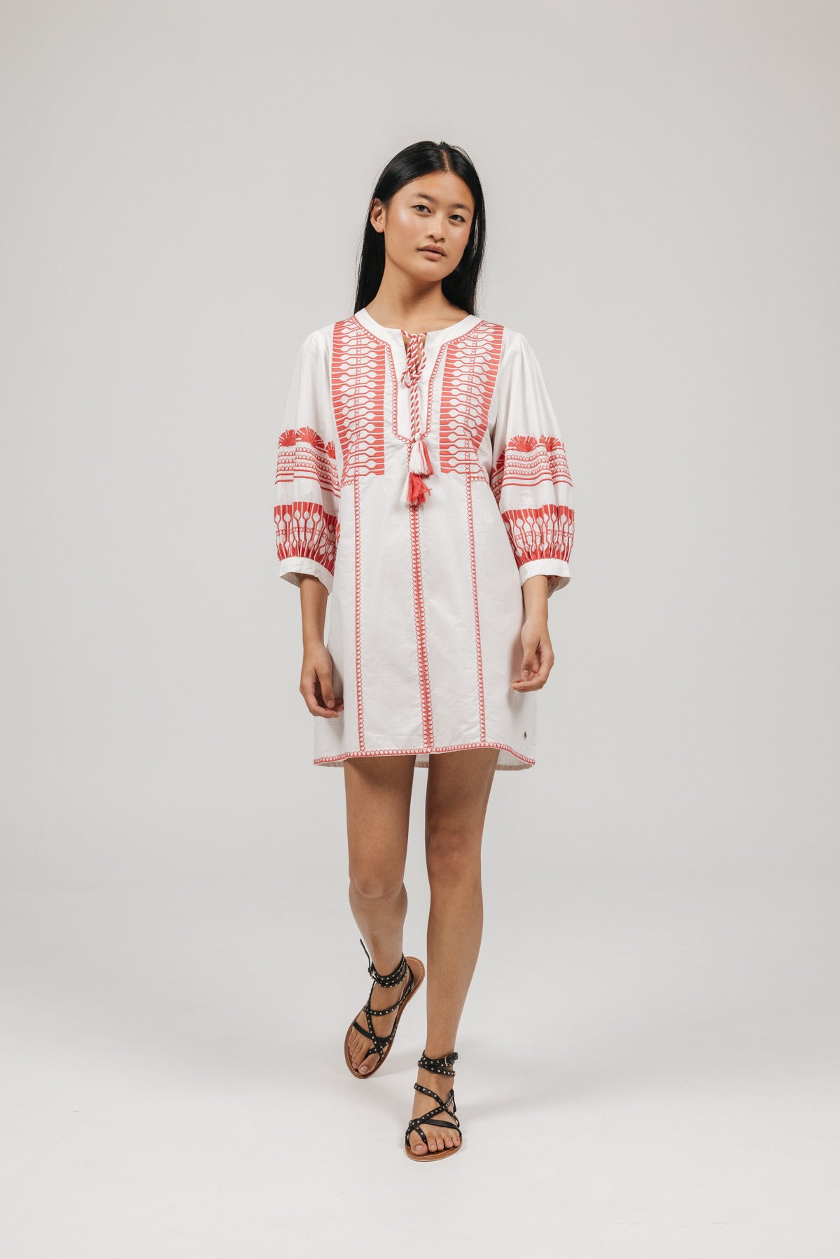 PINK FLAMINGO GREEK EMBROIDERED TEEN DRESS