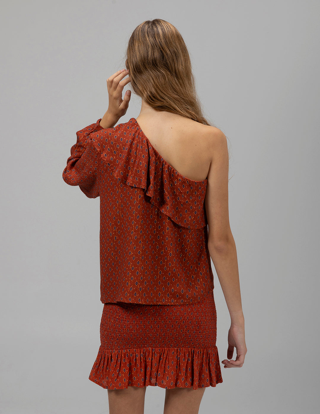 TEEN ASYMMETRIC BLOUSE WITH ETHNIC PRINT IN TILE