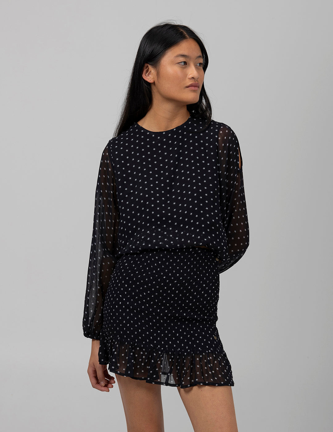 TEEN CUT OUT BLOUSE WITH BLACK STAR PRINT