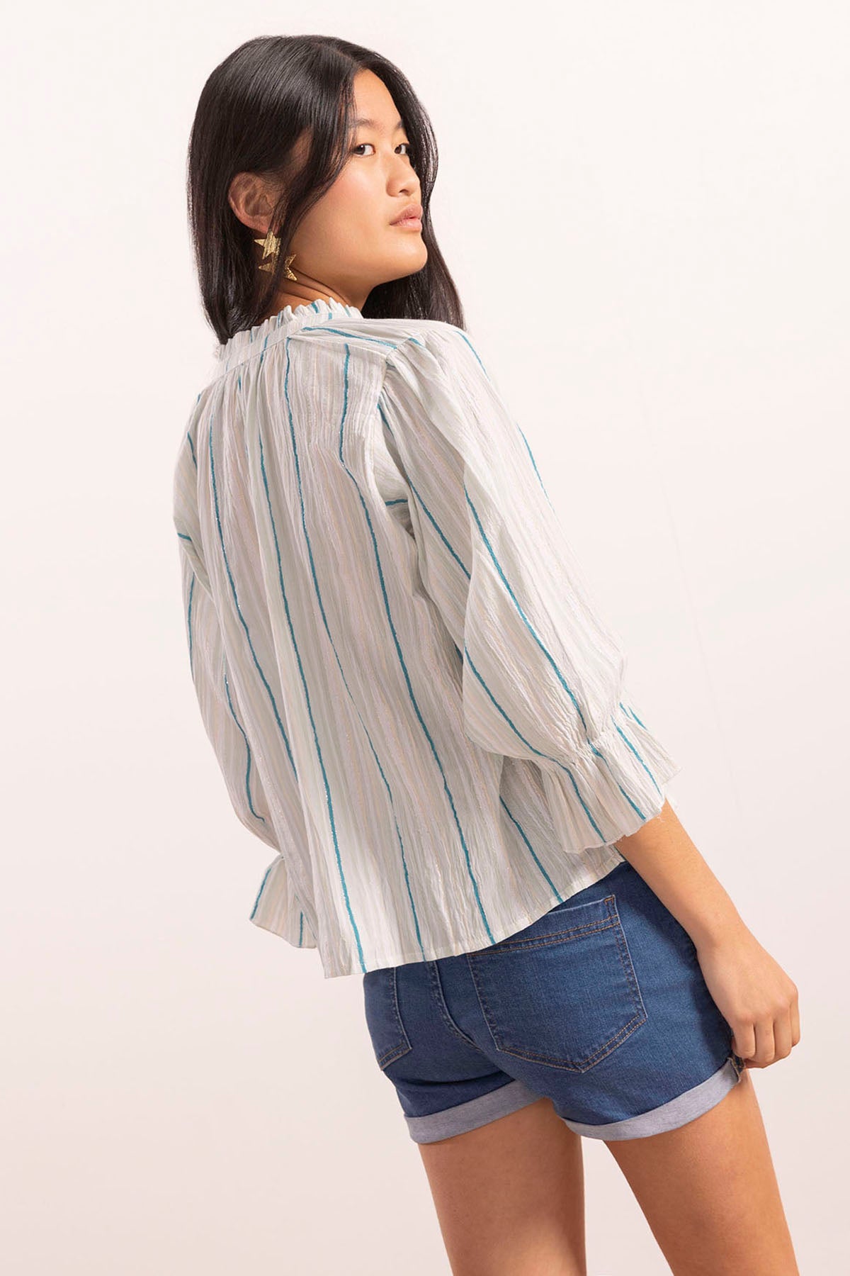 BLUSA TEEN PICO RAYAS LÚREX VERDE MENTA