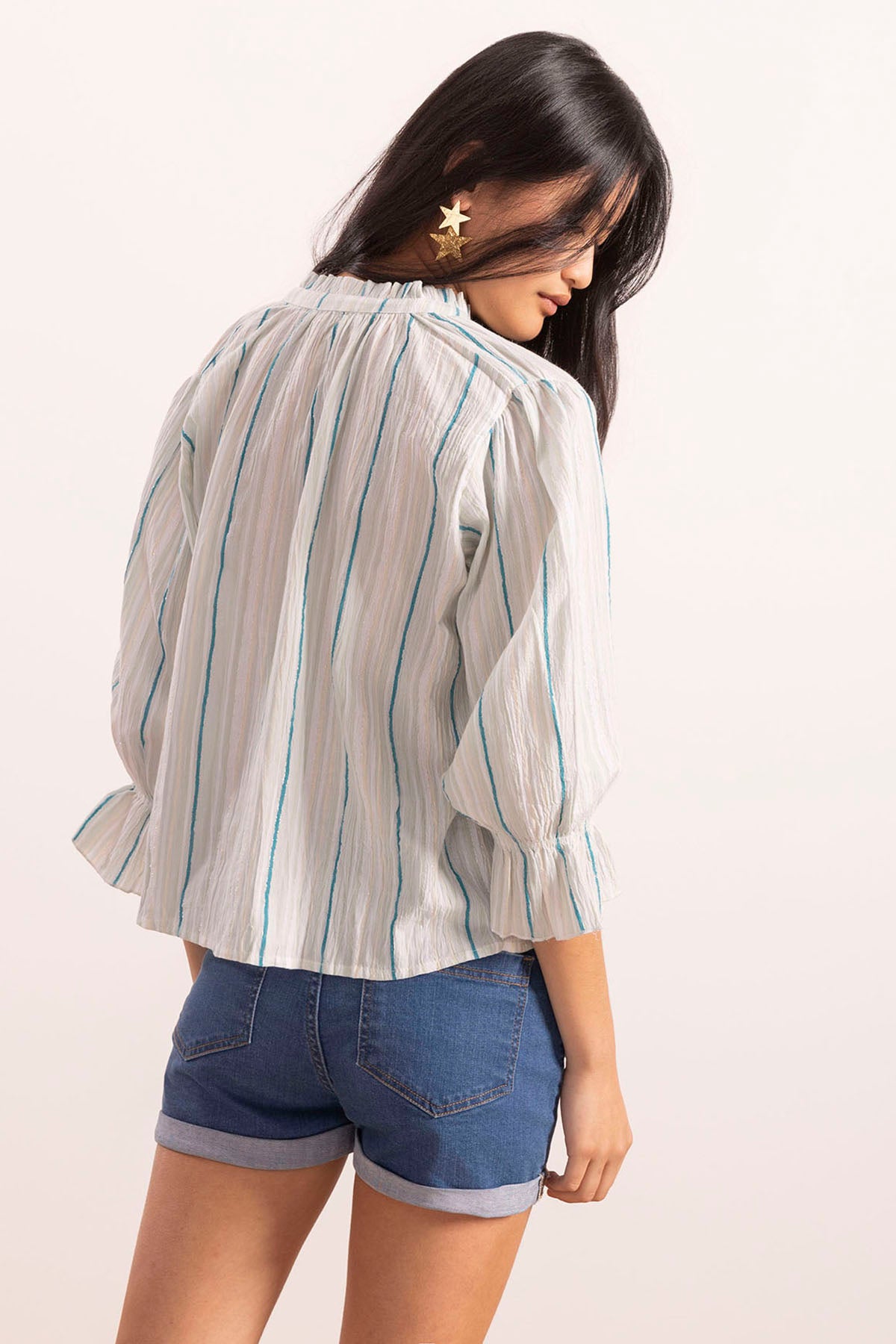 BLUSA TEEN PICO RAYAS LÚREX VERDE MENTA