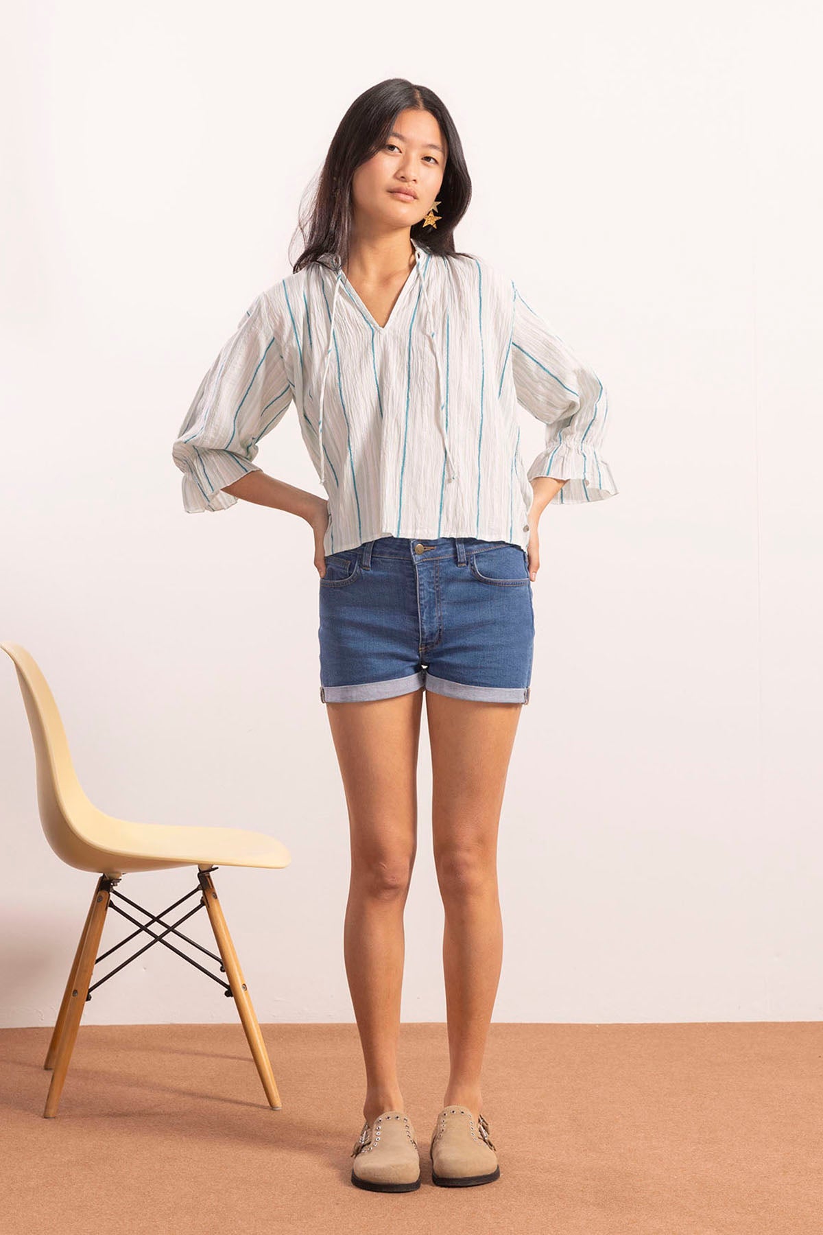BLUSA TEEN PICO RAYAS LÚREX VERDE MENTA