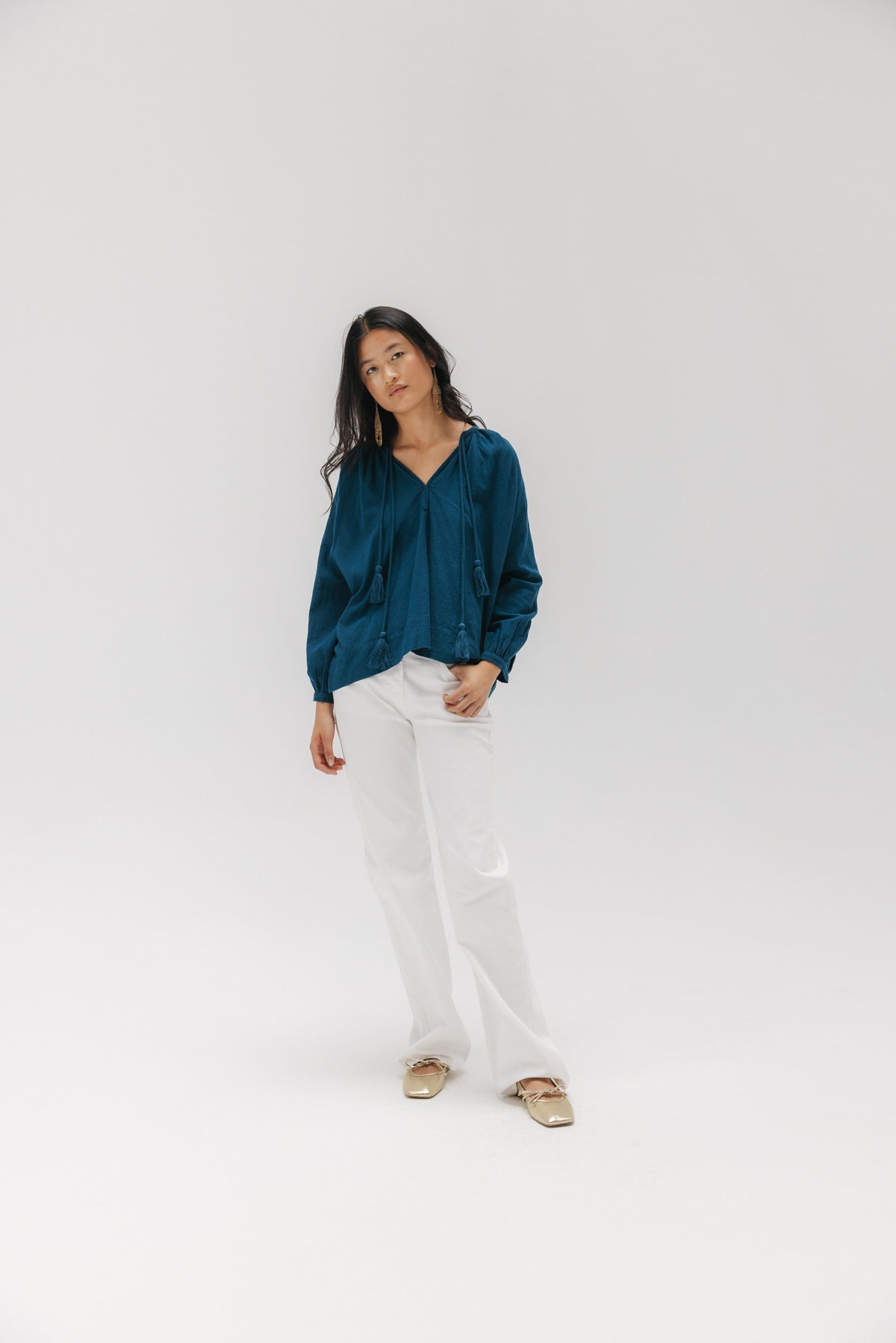 BLUSA TEEN DOBLE CORDÓN AZUL OXFORD
