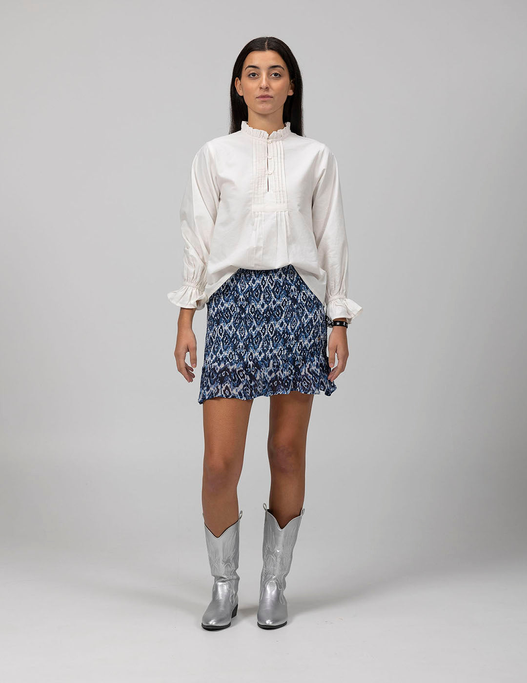 TEEN SKIRT WITH DIAMONDS PRINT RUFFLES NAVY