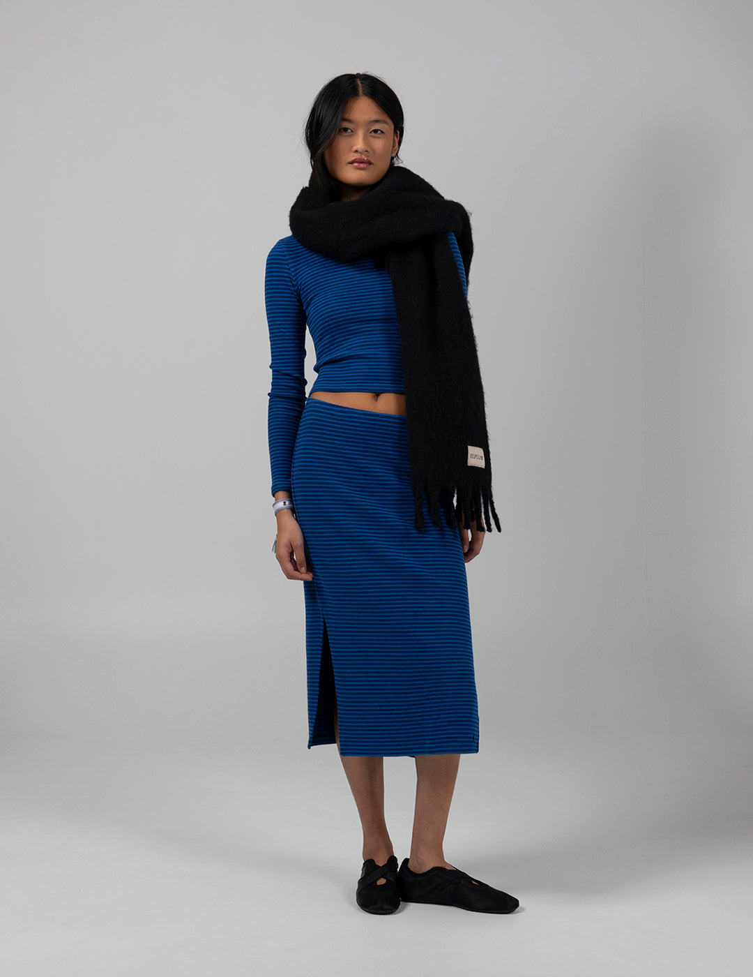 TEEN MIDI SKIRT WITH NAVY BLUE STRIPES