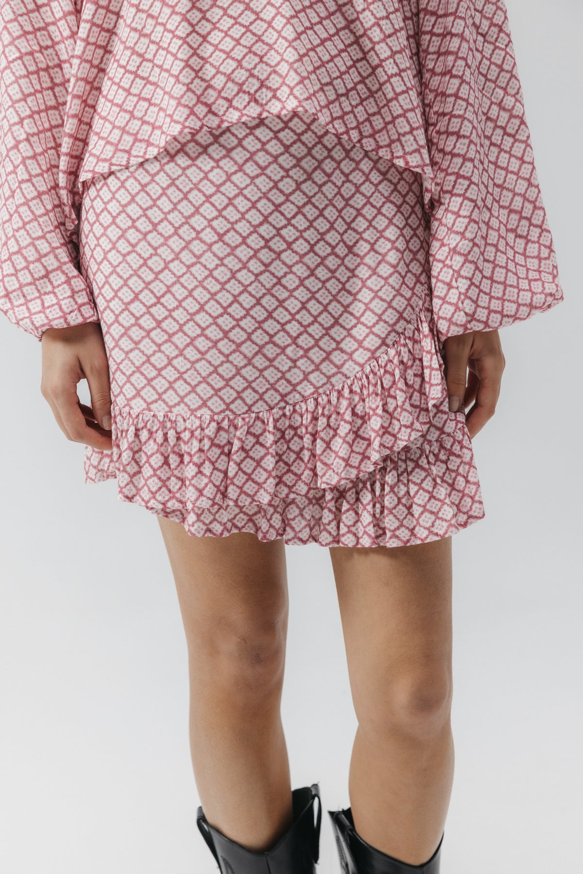 FALDA TEEN DRAPEADA ESTAMPADO ROMBOS TIE DYE ROSA MULTICOLOR