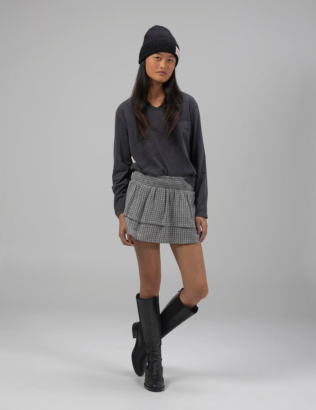 TEEN RUFFLED PEARL GREY SKIRT PANTS