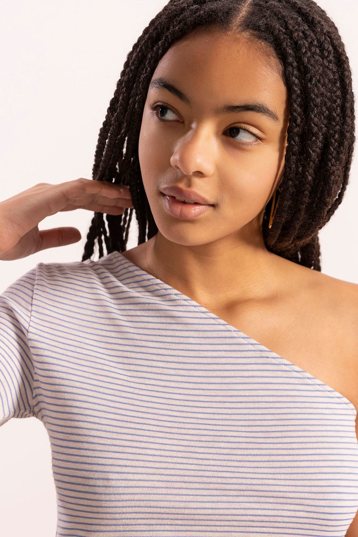 NAVY BLUE STRIPED ASYMMETRIC TEEN T-SHIRT