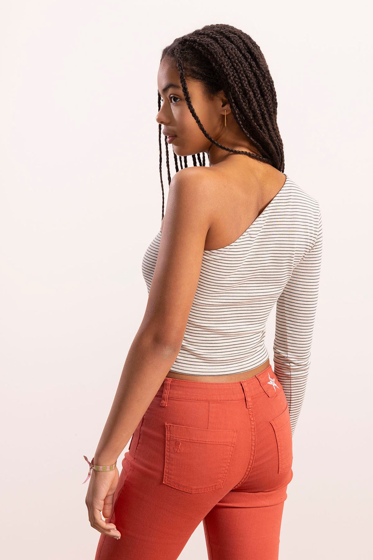 ASYMMETRIC TEEN T-SHIRT WITH WATER GREEN STRIPES