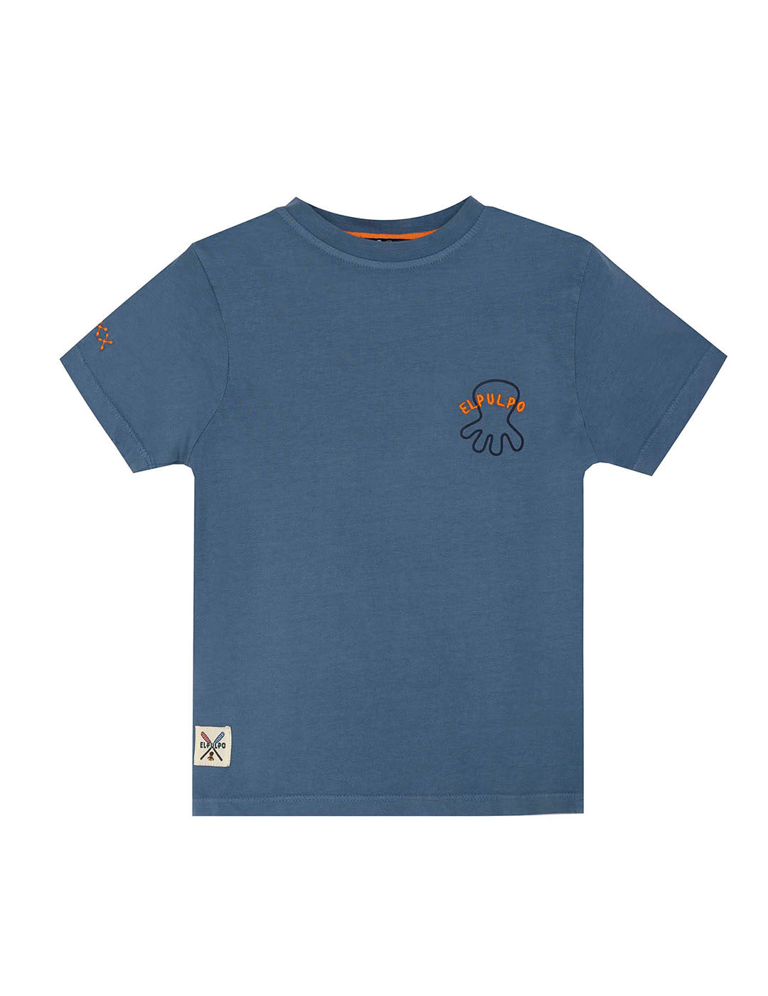 BOYS T-SHIRT CONTRAST EMBROIDERY EL MAR TODO LO-CURA INDIGO DELAVÉ