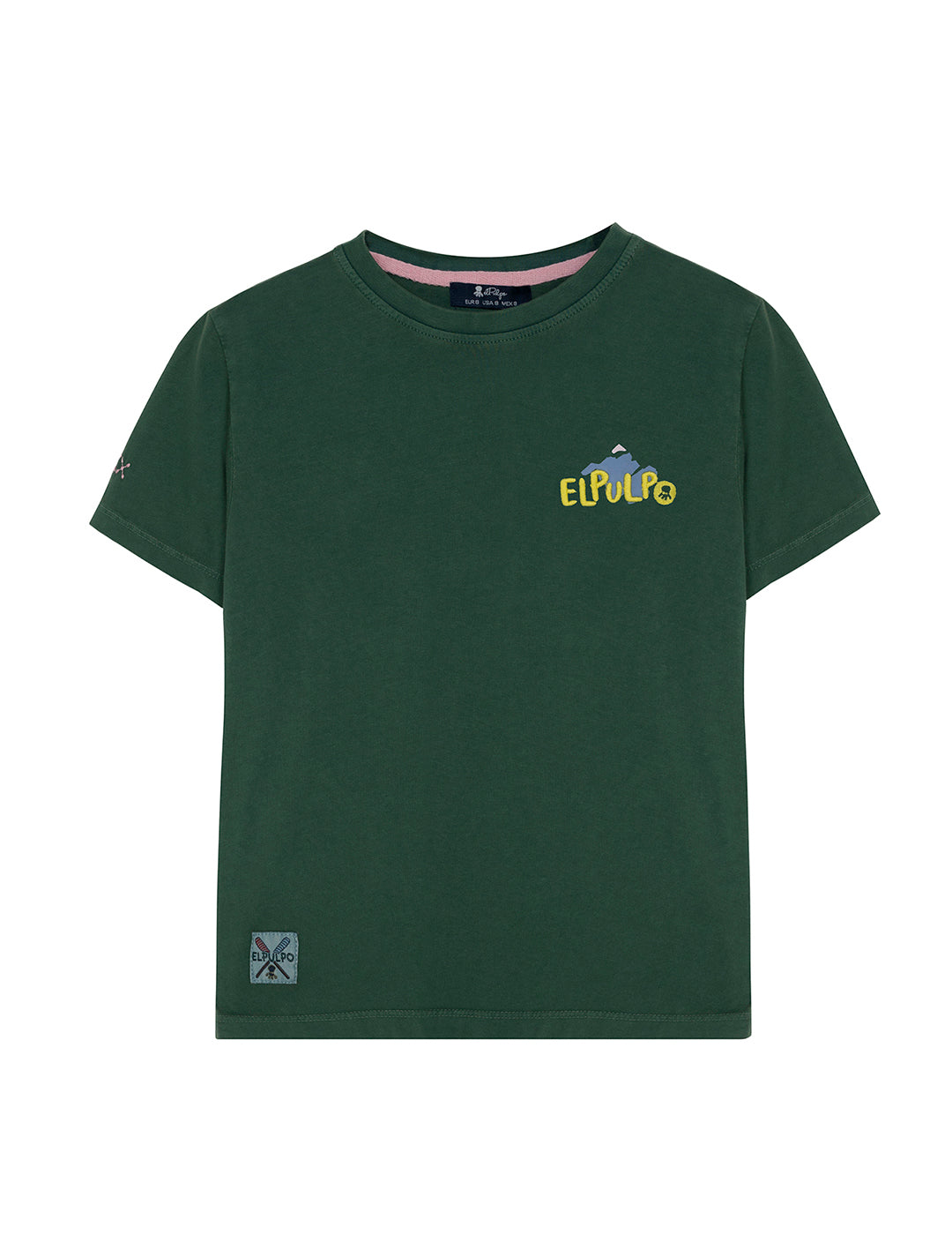 CAMISETA NIÑO ESTAMPADO MONTAÑAS DIBUJADAS VERDE BOTELLA