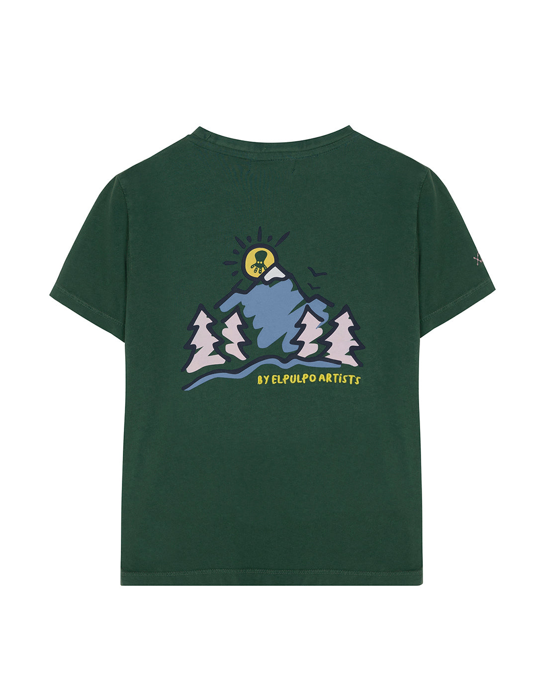 CAMISETA NIÑO ESTAMPADO MONTAÑAS DIBUJADAS VERDE BOTELLA