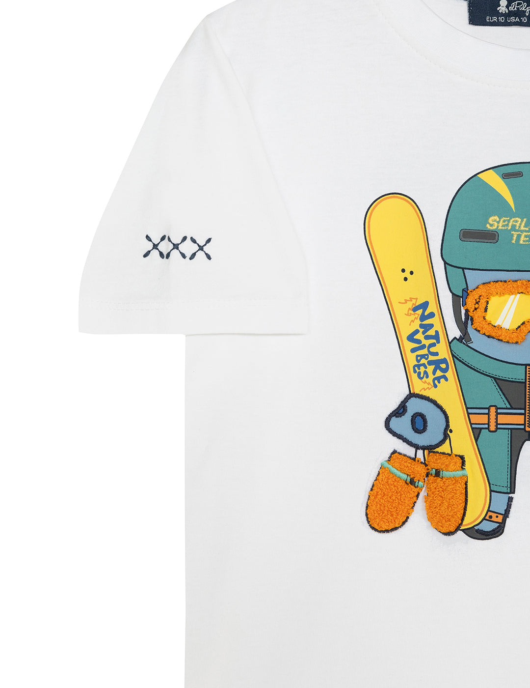 CAMISETA NIÑO ESTAMPADO ELPULPO SNOWBOARD BLANCO PURO