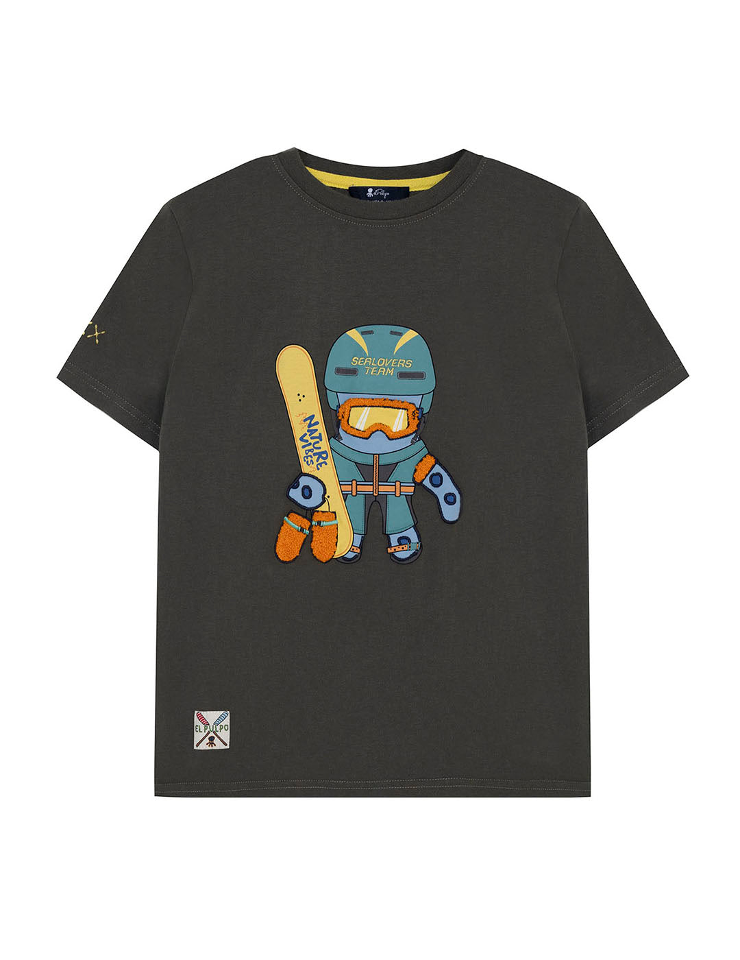 CHILDREN'S T-SHIRT WITH ELPULPO SNOWBOARD CHARCOAL PRINT