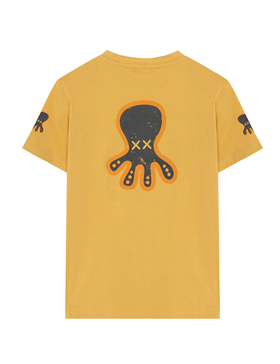 CAMISETA NIÑO ESTAMPADO TRIPLE LOGO DESGASTADO MOSTAZA DELAVÉ