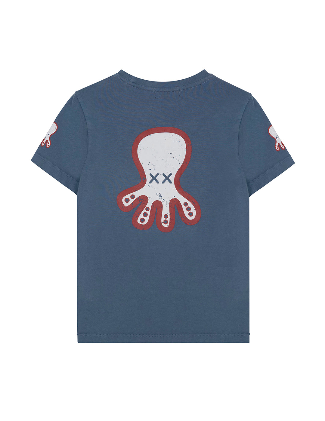 BOYS' T-SHIRT WITH TRIPLE LOGO PRINT INDIGO DELAVÉ