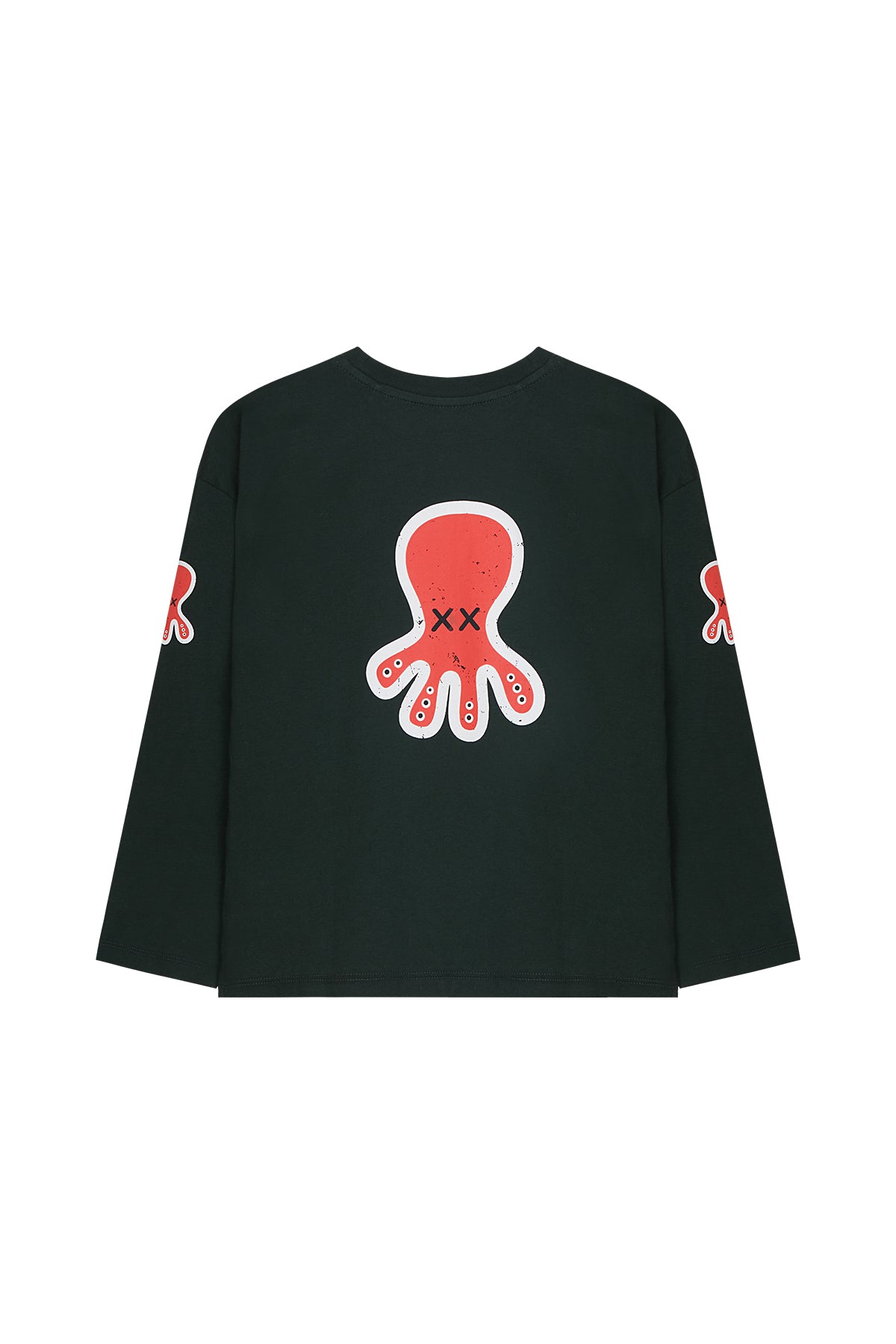 CAMISETA NIÑO MANGA LARGA TRIPLE LOGO VERDE BOTELLA
