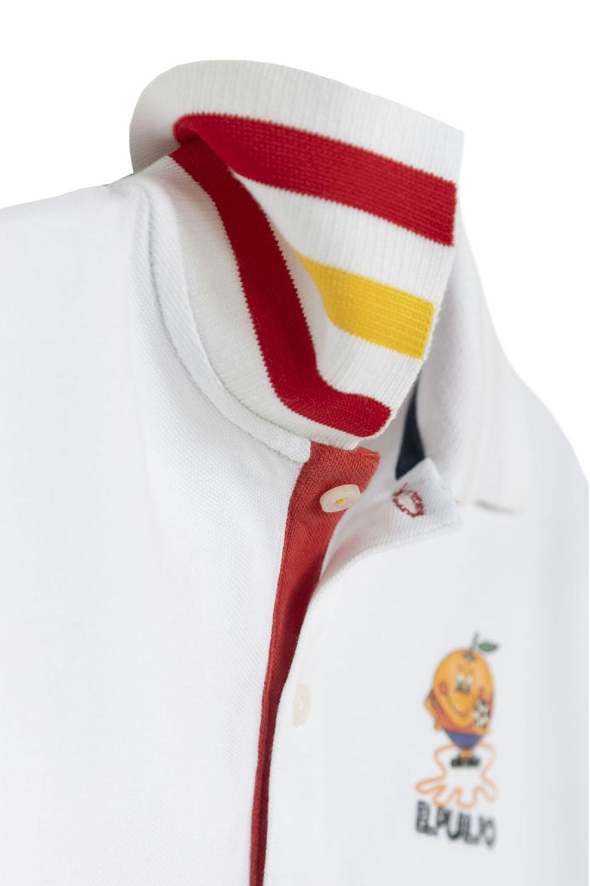 POLO NIÑO ESTAMPADO ELPULPO Y NARANJITO CONTRASTES BLANCO PURO