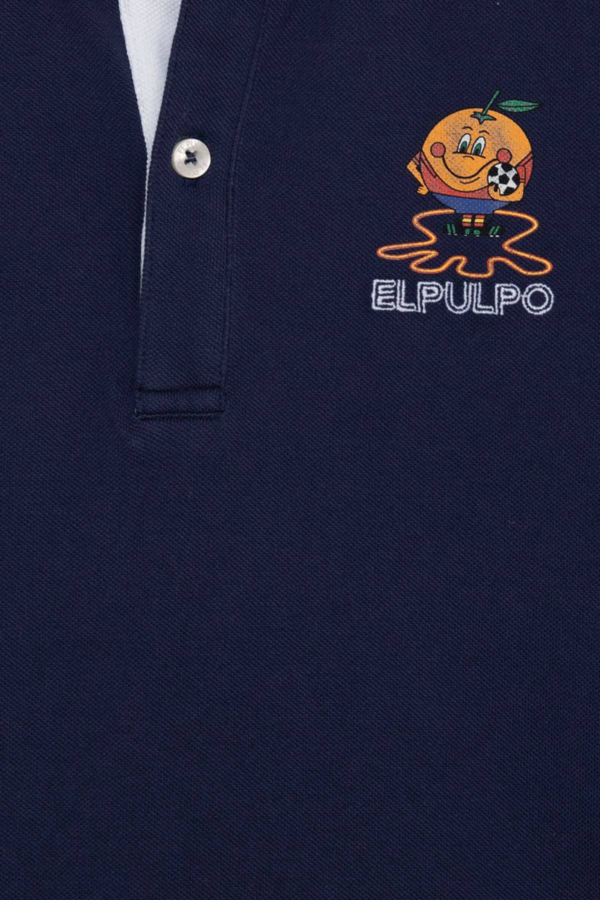 POLO NIÑO ESTAMPADO ELPULPO Y NARANJITO CONTRASTES AZUL MARINO