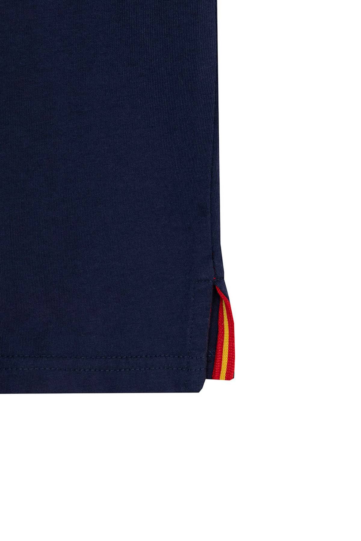 POLO NIÑO ESTAMPADO ELPULPO Y NARANJITO CONTRASTES AZUL MARINO