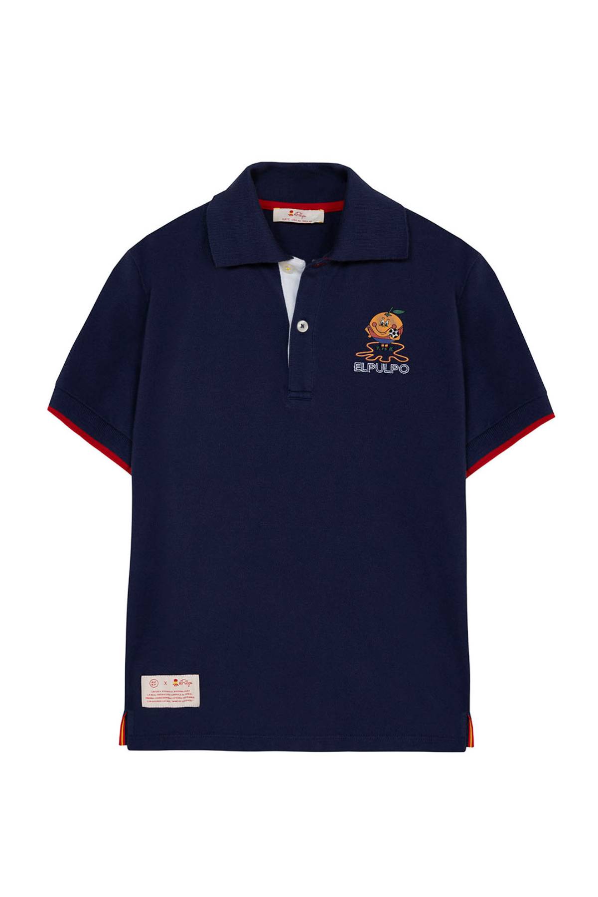 CHILDREN'S POLO SHIRT WITH OCTOPUS AND LITTLE ORANGE PRINT WITH NAVY BLUE CONTRASTS