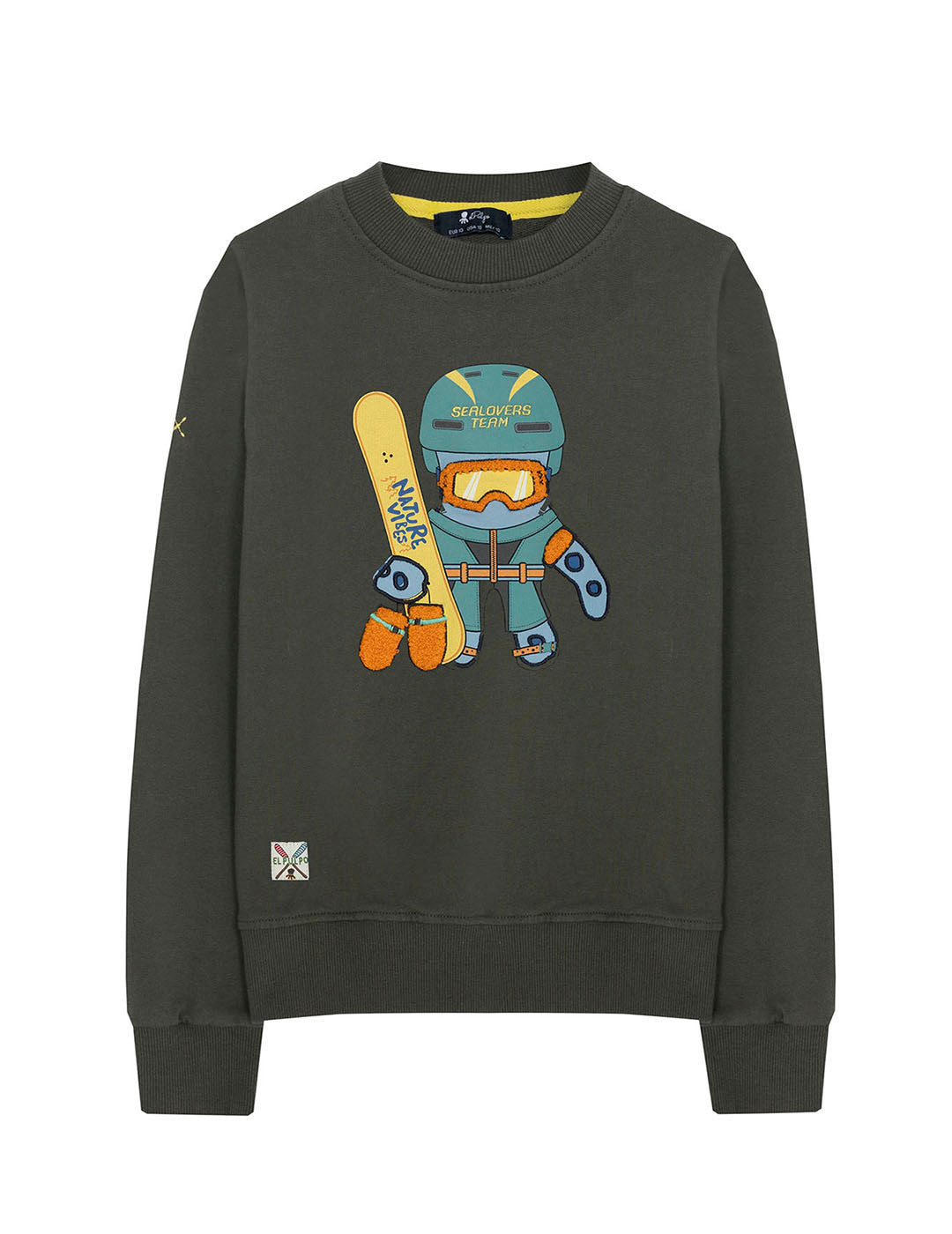 SUDADERA NIÑO ESTAMPADO ELPULPO SNOWBOARD CARBÓN