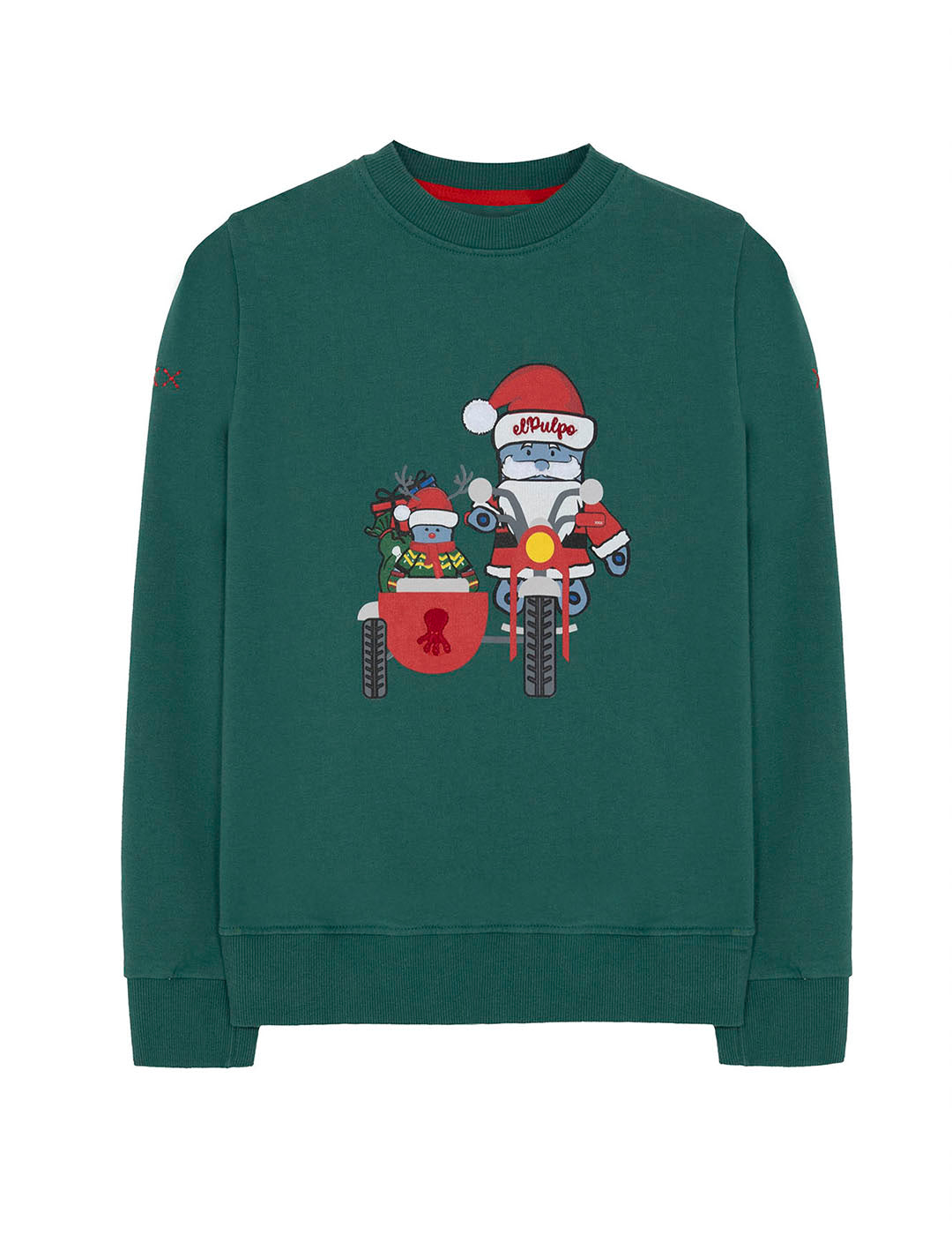 OCTOPUS IN SIDECAR CHRISTMAS SWEATSHIRT FOR KIDS ENGLISH GREEN