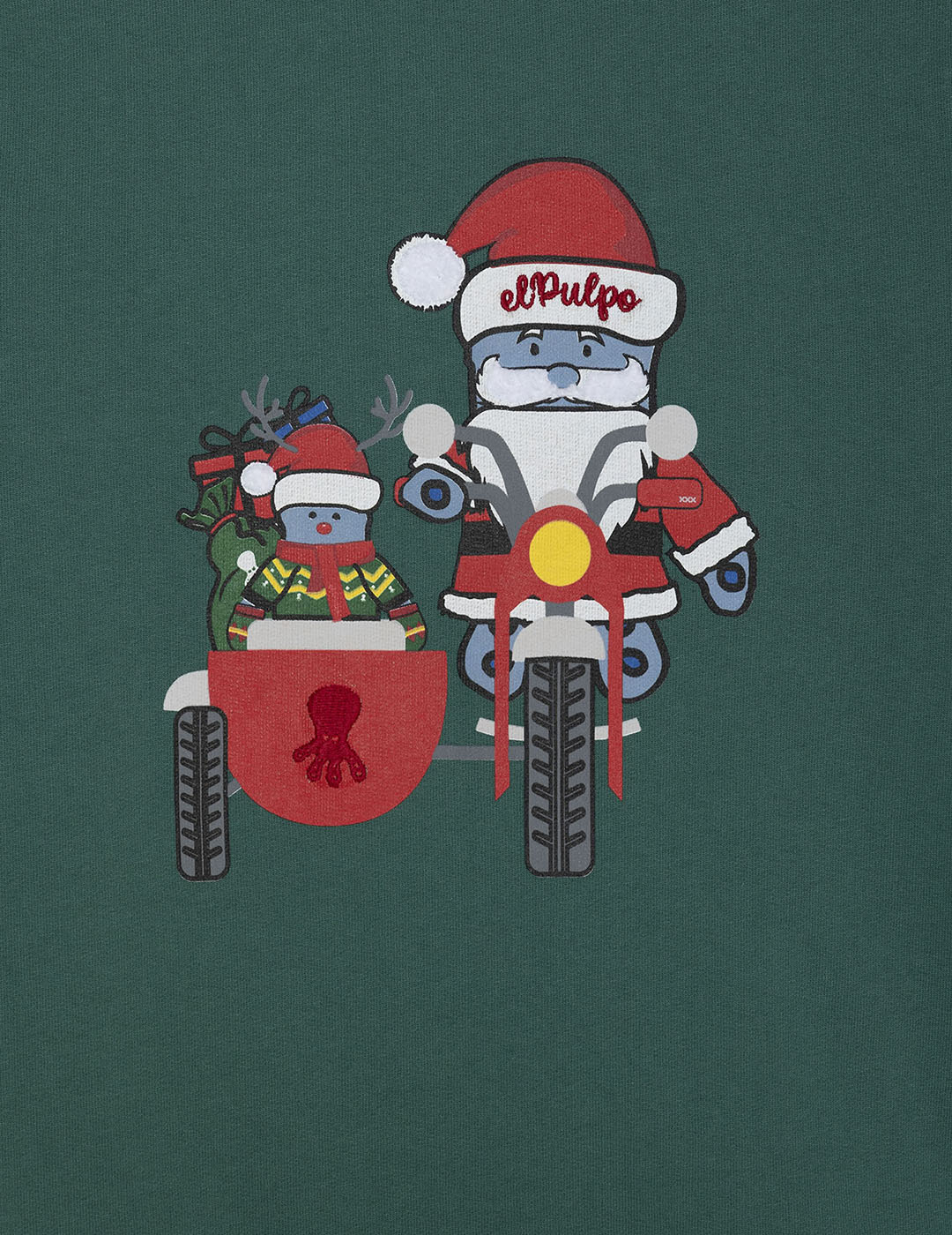 OCTOPUS IN SIDECAR CHRISTMAS SWEATSHIRT FOR KIDS ENGLISH GREEN