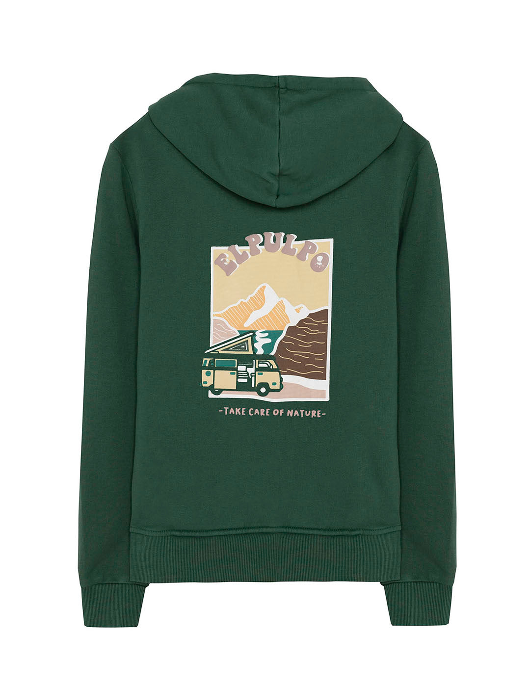 SUDADERA NIÑO CAPUCHA CARAVANA MONTAÑAS VERDE INGLÉS