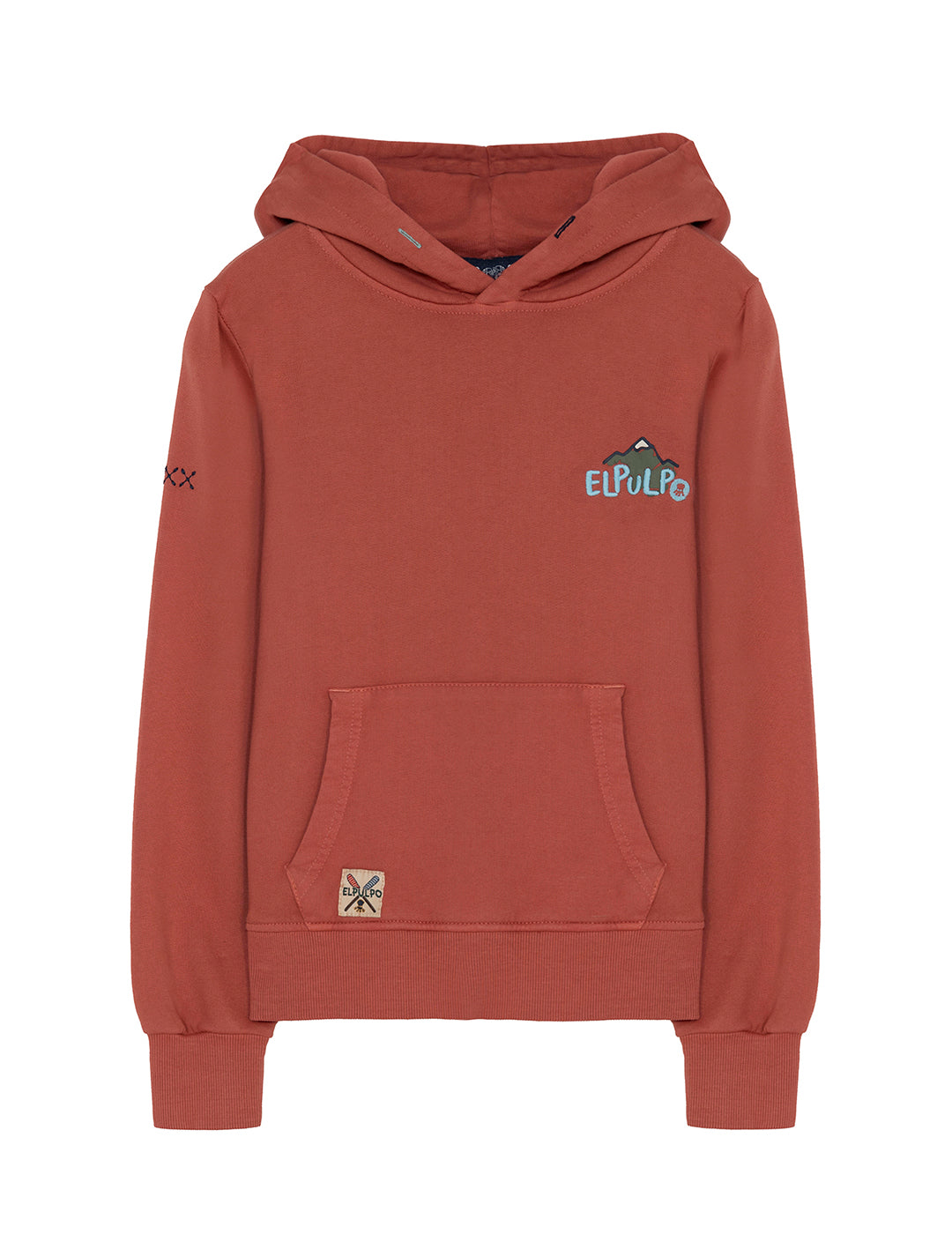 SUDADERA NIÑO CAPUCHA ESTAMPADO MONTAÑAS DIBUJADA ROSA FLAMINGO