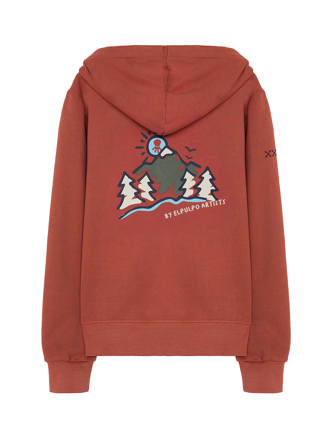 SUDADERA NIÑO CAPUCHA ESTAMPADO MONTAÑAS DIBUJADA ROSA FLAMINGO