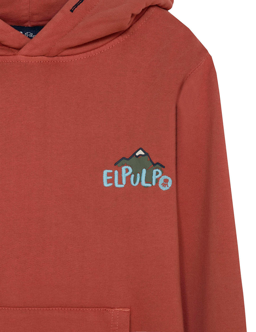 SUDADERA NIÑO CAPUCHA ESTAMPADO MONTAÑAS DIBUJADA ROSA FLAMINGO