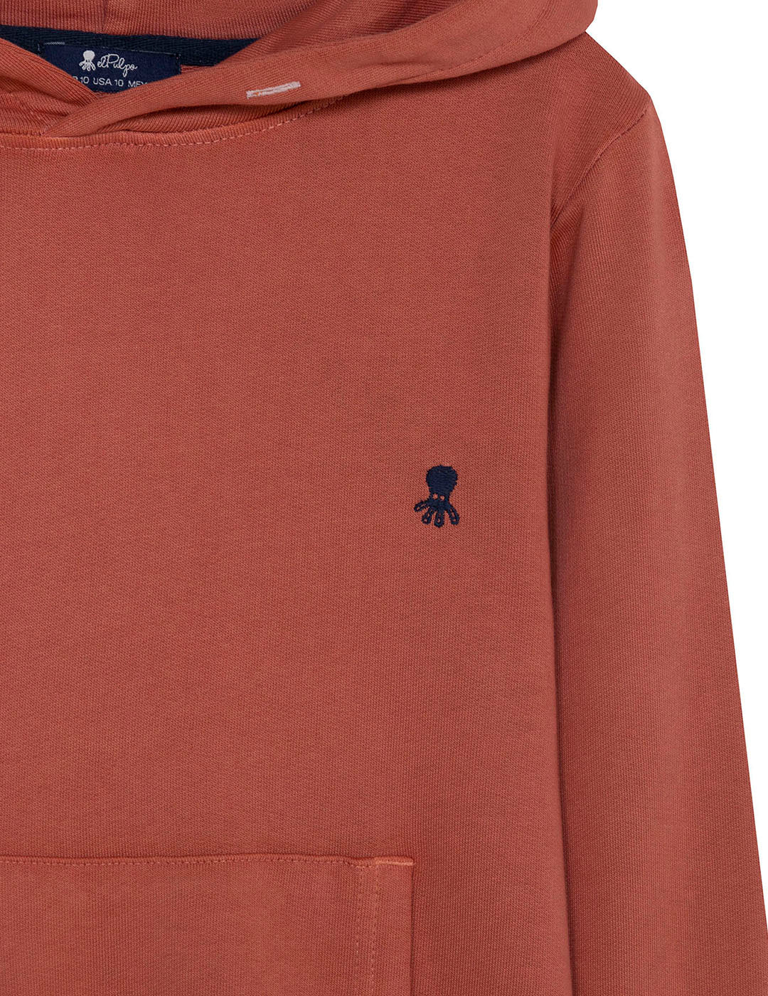 SUDADERA NIÑO CAPUCHA LAVADA CON BORDADO ROSA FLAMINGO