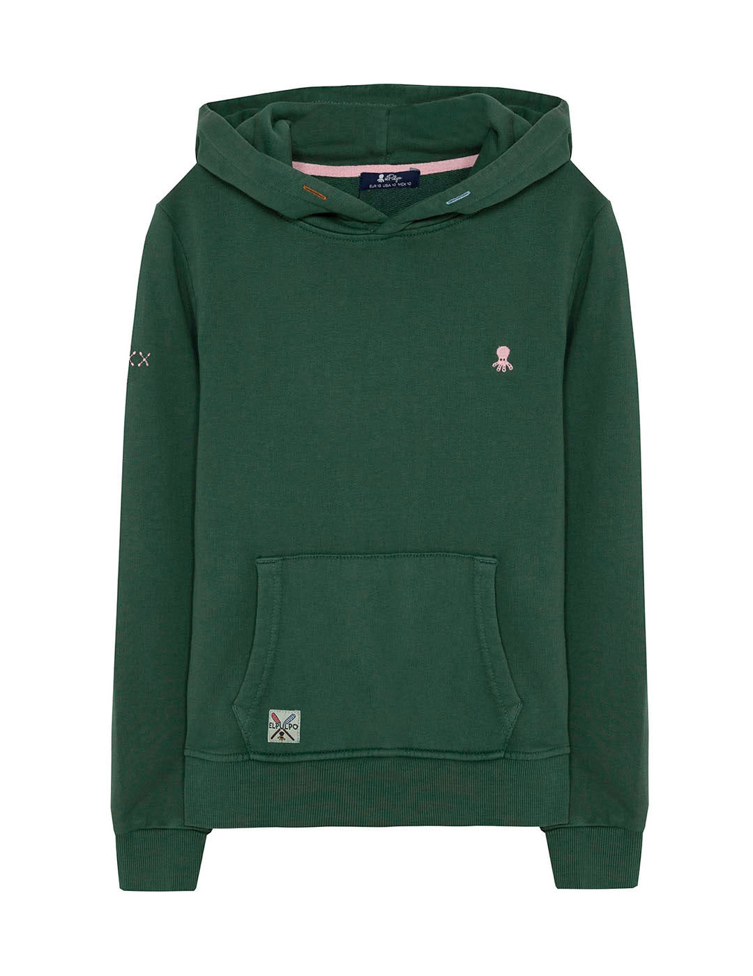 BOYS' SWEATSHIRT WITH HOOD, WASHED, WITH ENGLISH GREEN EMBROIDERY