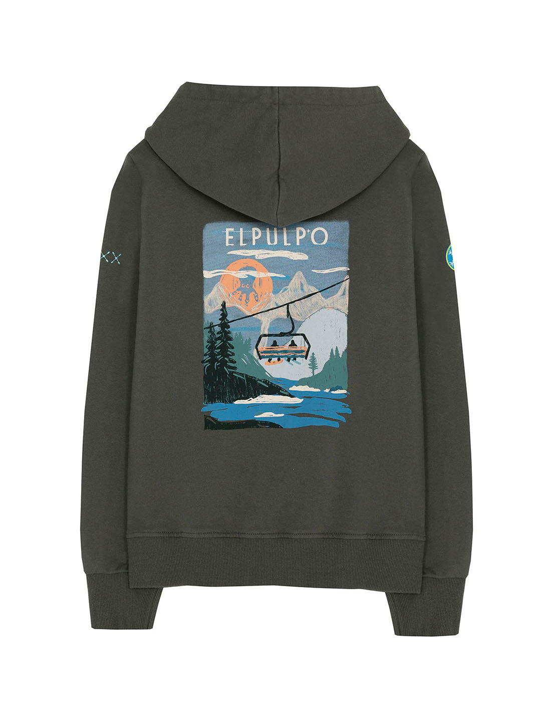 CHILDREN'S HOODED SWEATSHIRT WITH LANDSCAPE PRINT CHAIRLIFT CHARCOAL