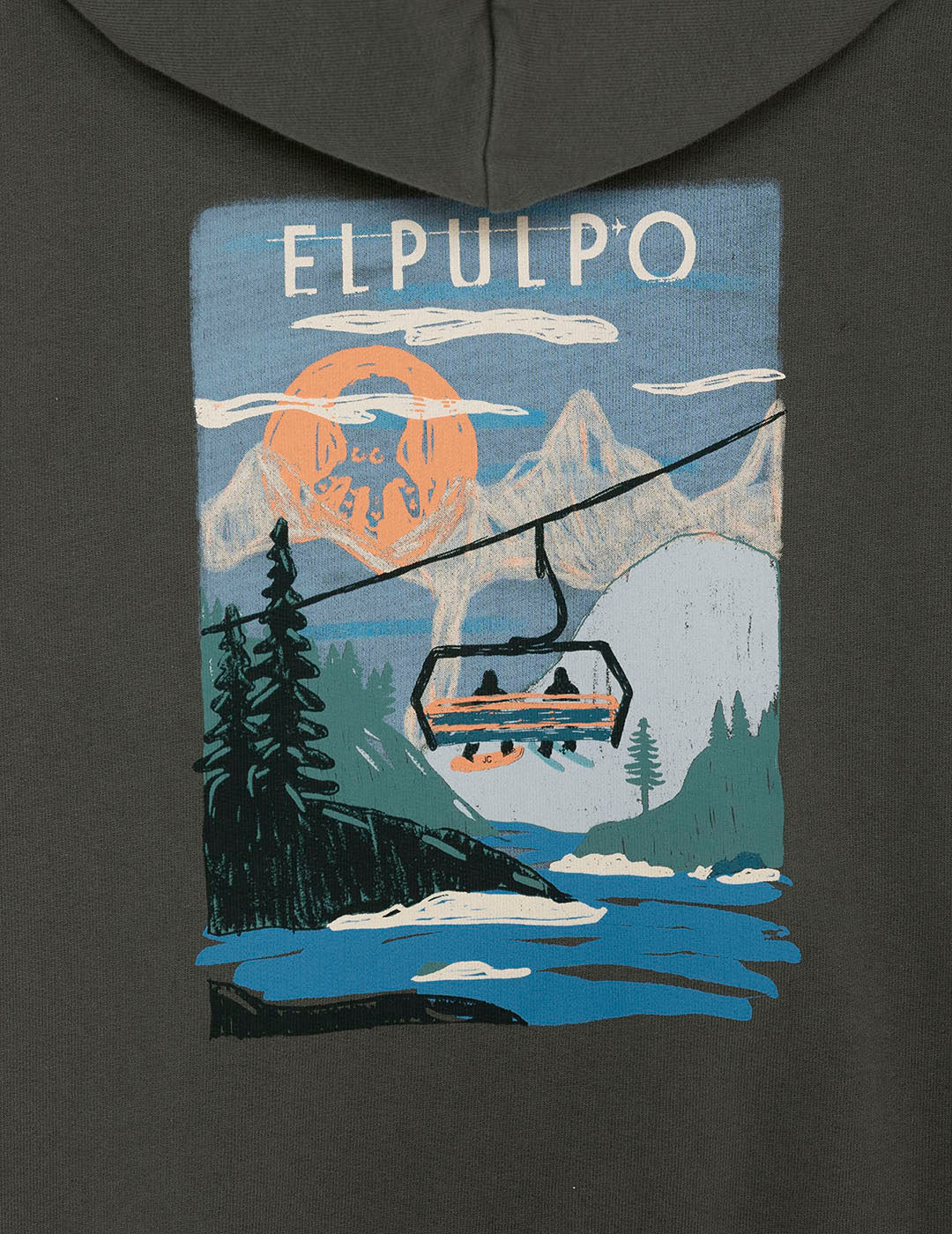 SUDADERA NIÑO CAPUCHA ESTAMPADO PAISAJE TELESILLA CARBÓN