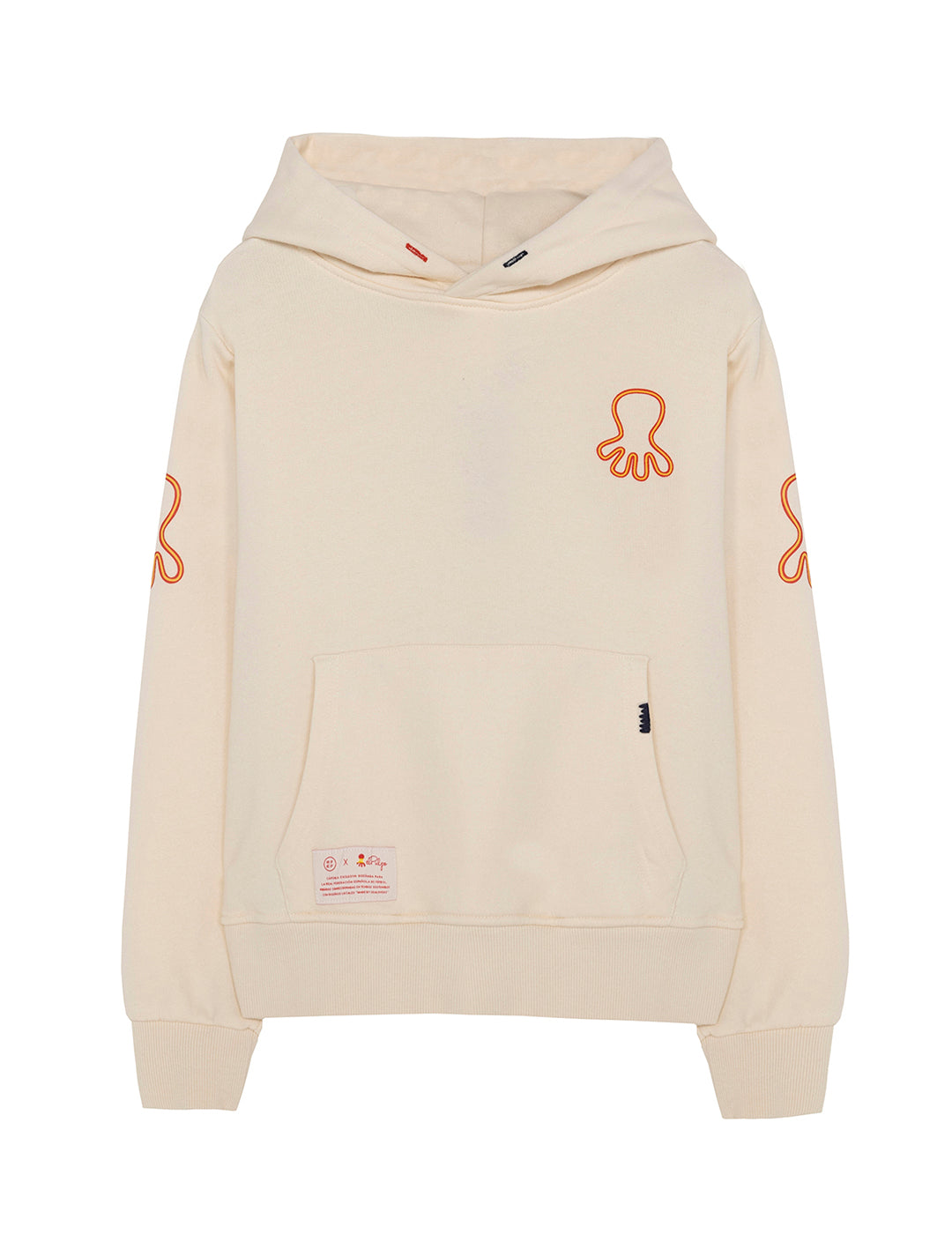 SUDADERA NIÑO CAPUCHA ESTAMPADO TRIPLE LOGO NARANJITO BLANCO ROTO