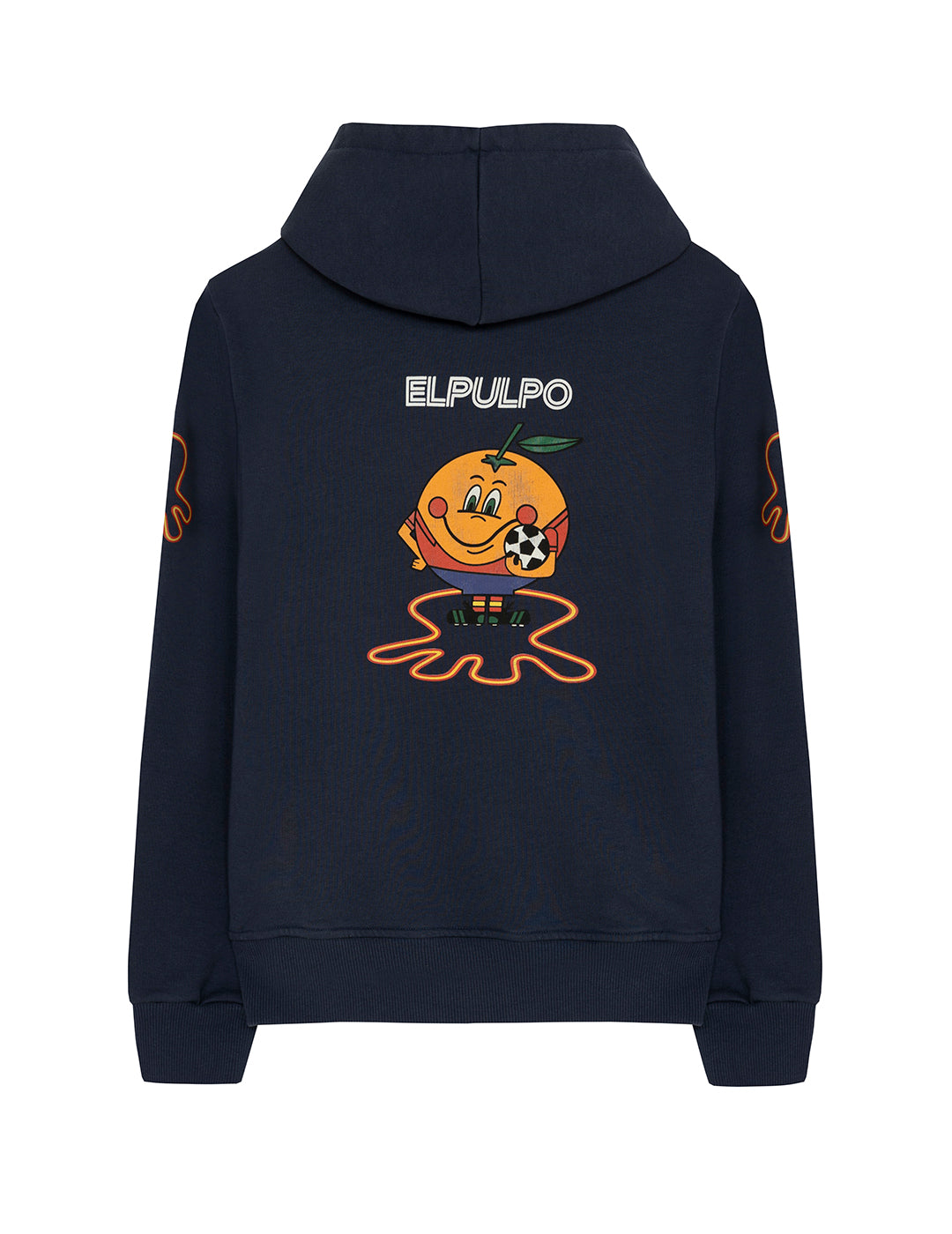 SUDADERA NIÑO CAPUCHA ESTAMPADO TRIPLE LOGO NARANJITO AZUL MARINO DELAVÉ