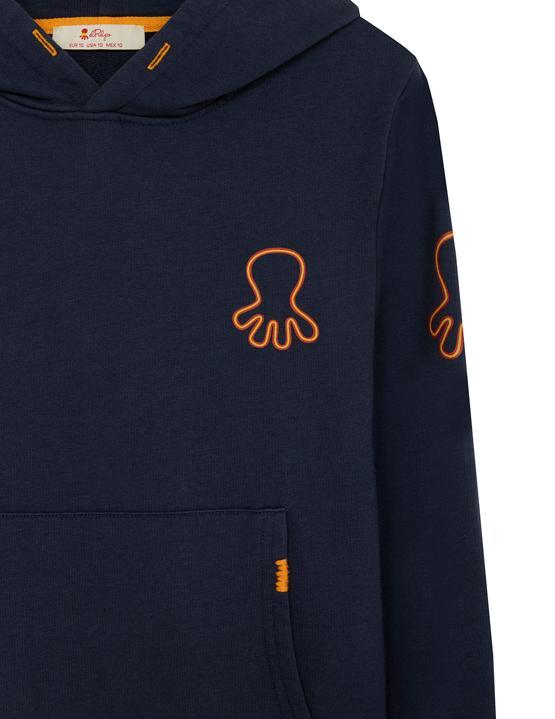 SUDADERA NIÑO CAPUCHA ESTAMPADO TRIPLE LOGO NARANJITO AZUL MARINO DELAVÉ