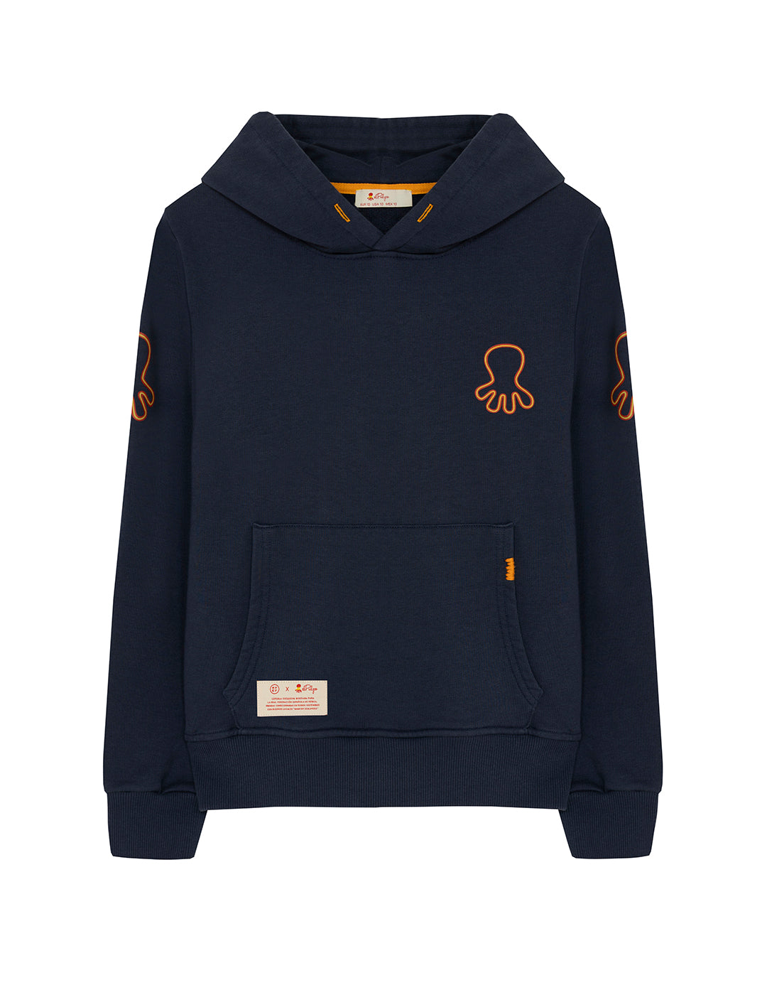 DELAVÉ CHILDREN'S HOODED SWEATSHIRT WITH TRIPLE LOGO PRINT IN NAVY BLUE ORANGE